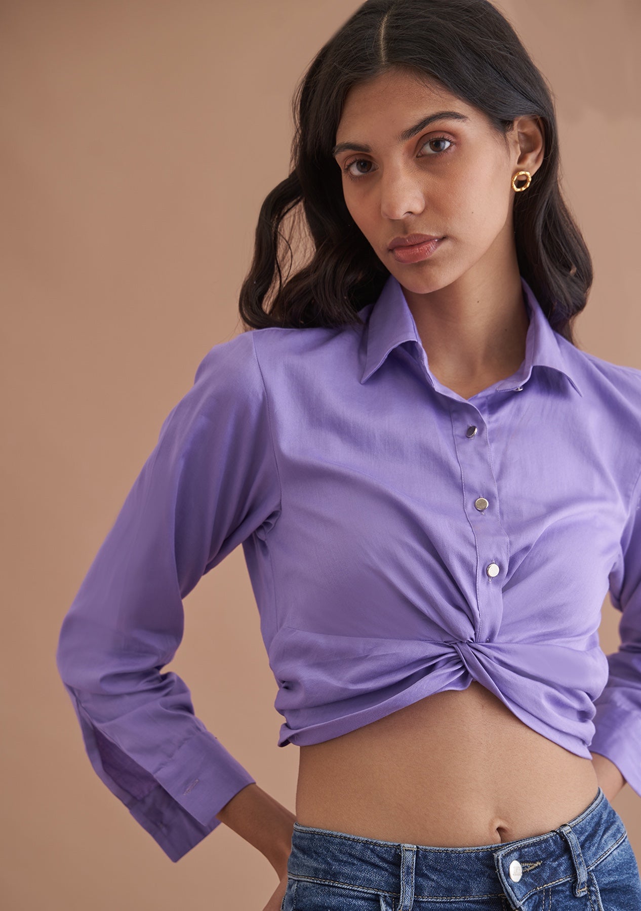 Amoshi Peri Crop Knot Shirt Š—– tops party wear - peri - amoshi.in