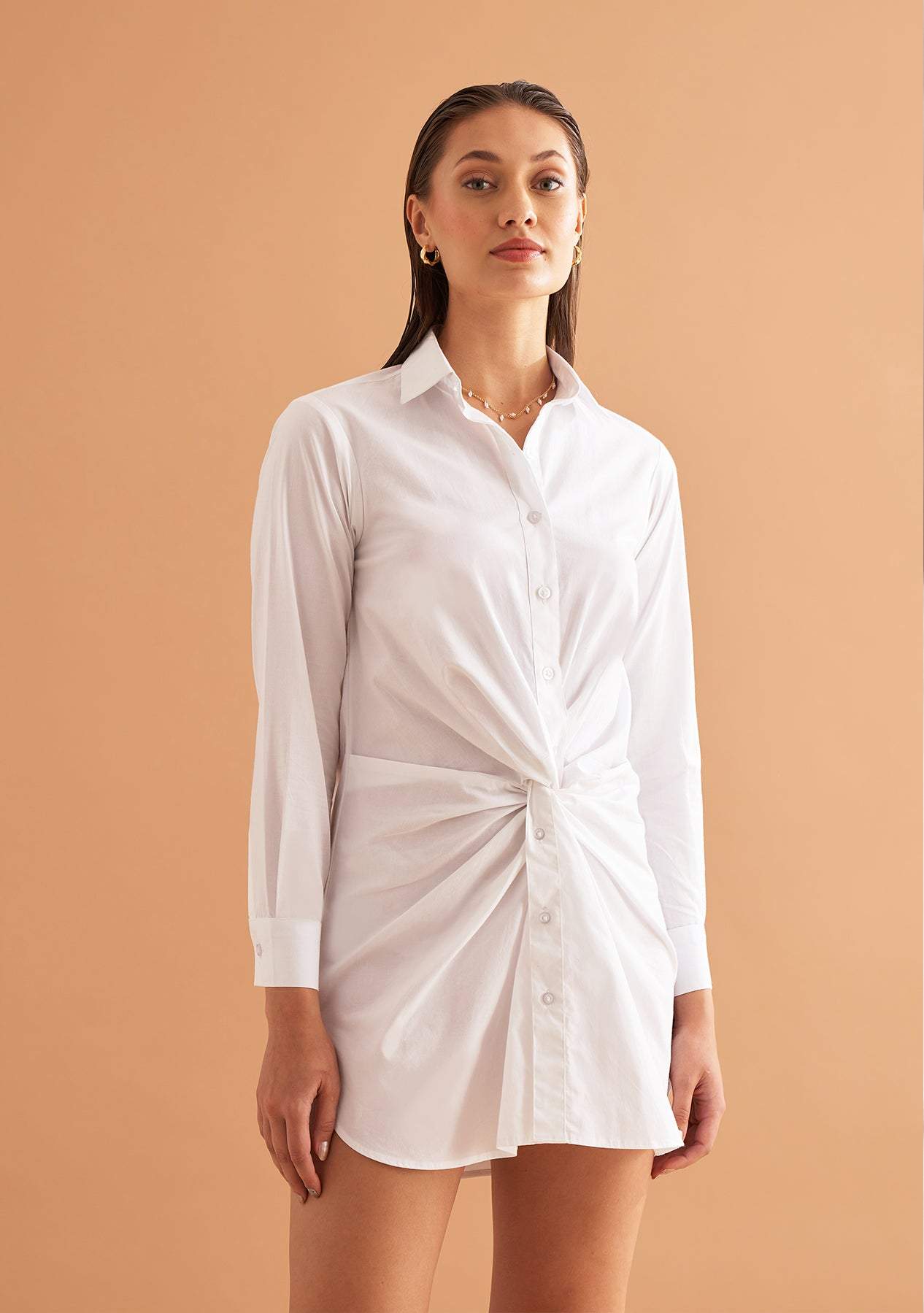 Twyla Shirt Dress-Amoshi-Front knot shirt dress