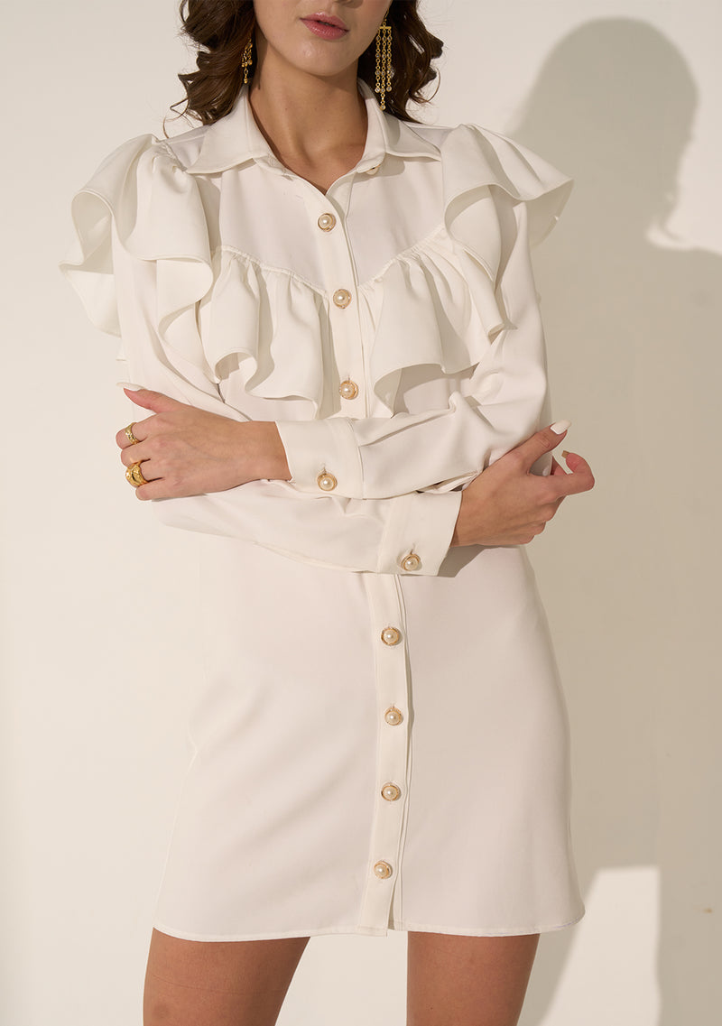 Bianca Ruffle Dress (White)