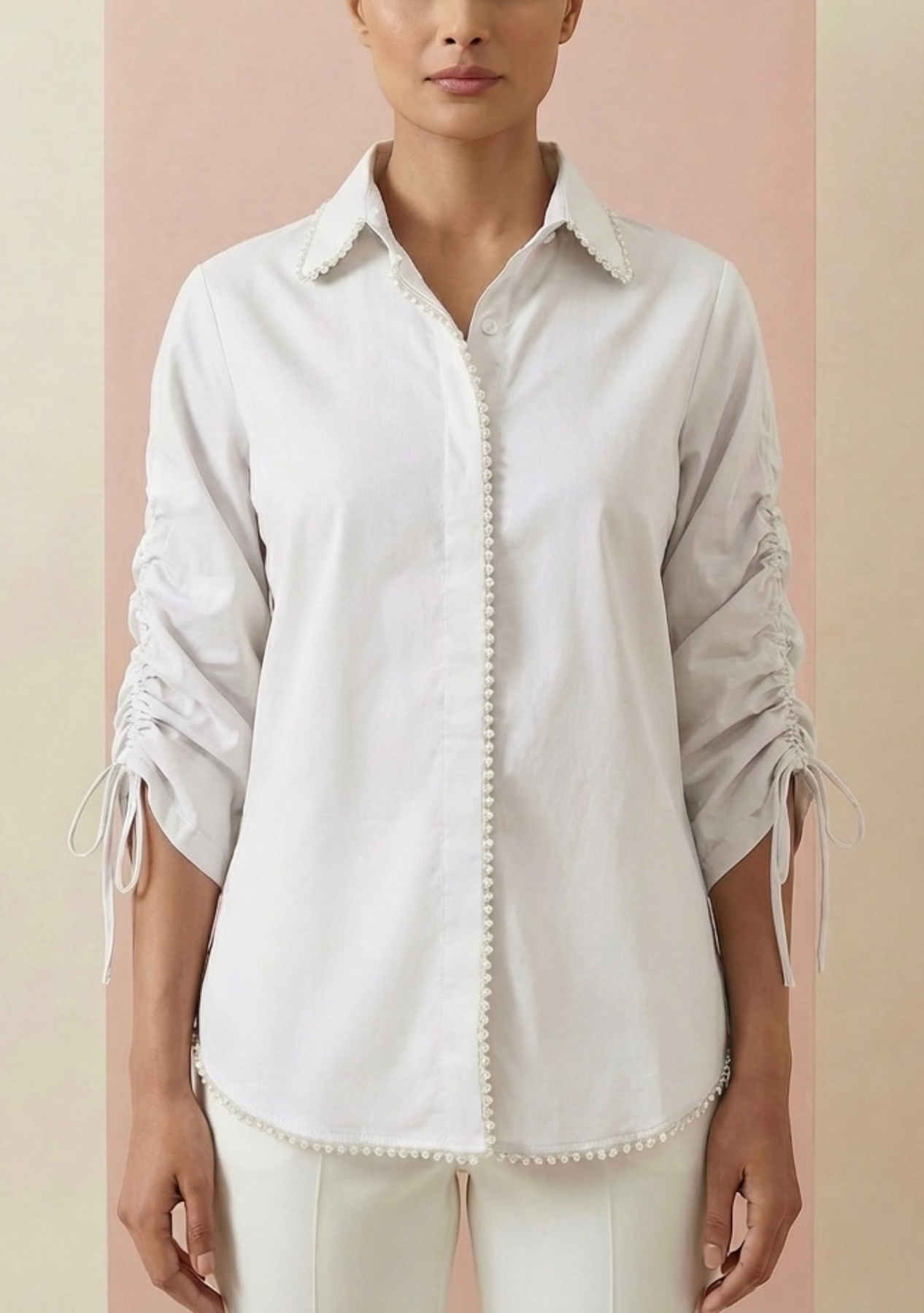 Limited Edition - Pearl detail cotton shirt (White)