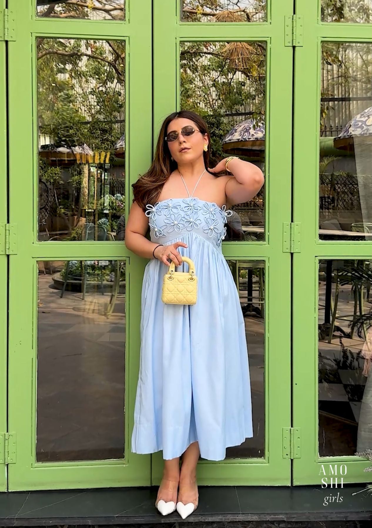 Elle Midi Dress with Detachable Sleeves (Powder Blue) As Seen On Meghna Pahwa