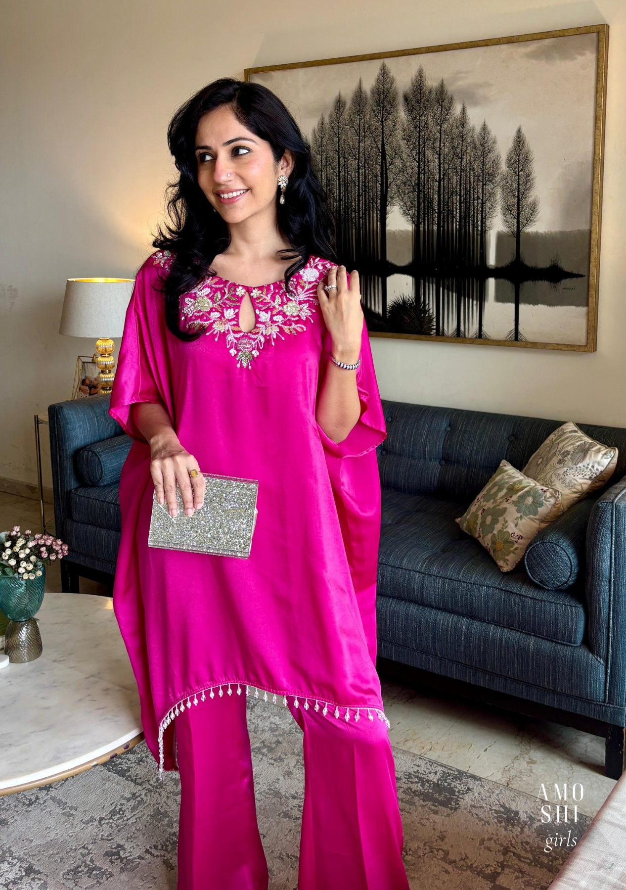 Amara Kaftan Co-ord Set (Fuschia) As Seen On Gauri