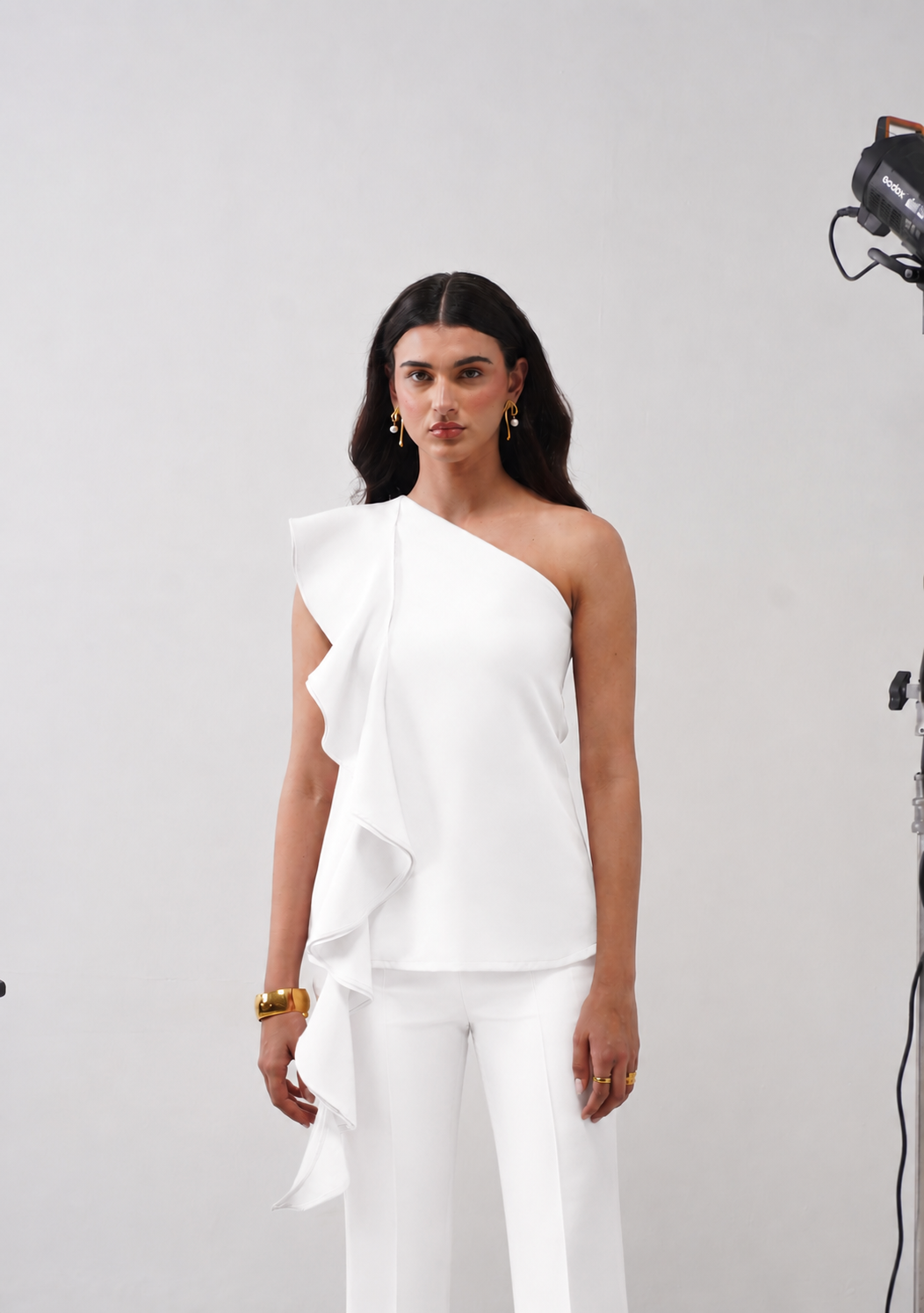 One-Shoulder Cascade Top (White)