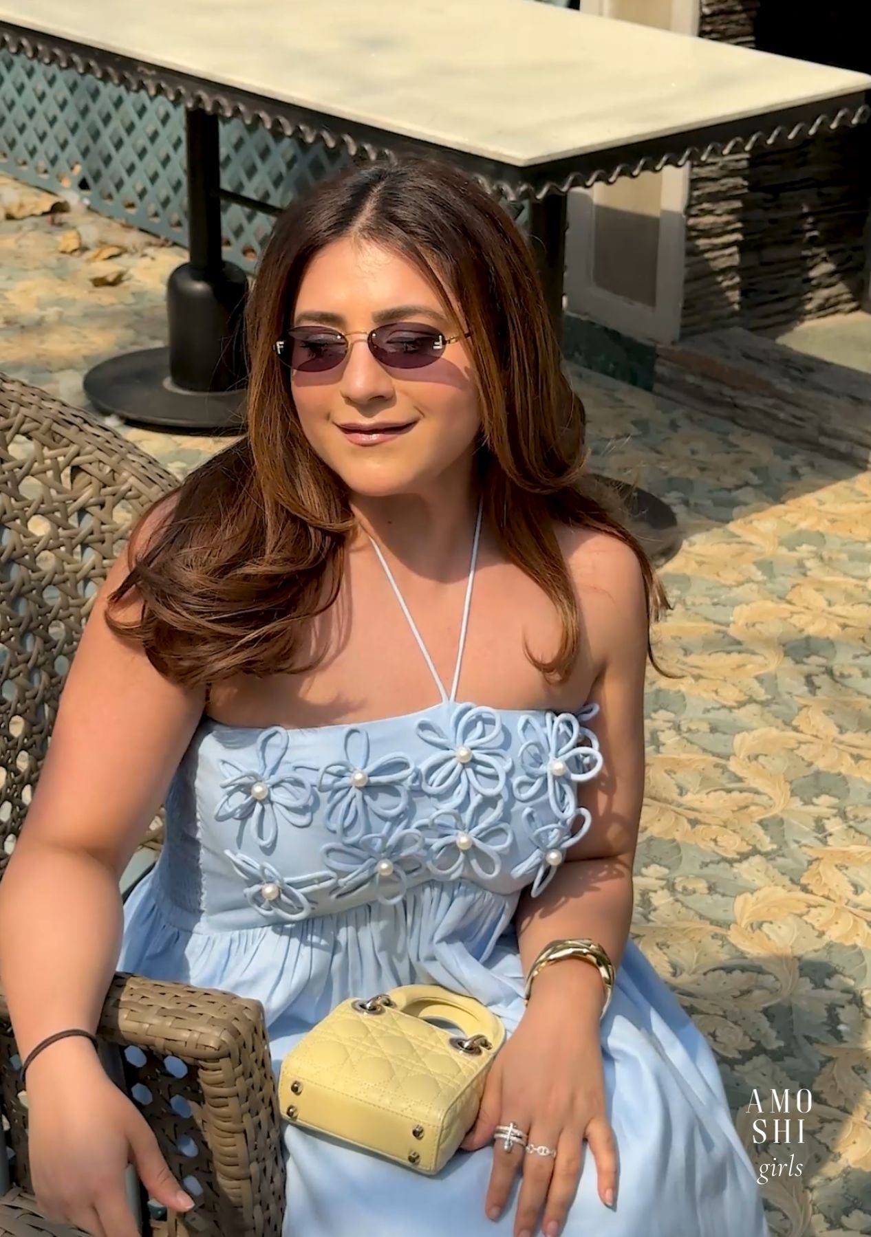 Elle Midi Dress with Detachable Sleeves (Powder Blue) As Seen On Meghna Pahwa
