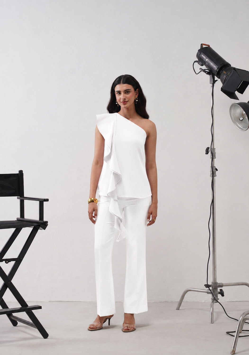 One-Shoulder Cascade Top (White)