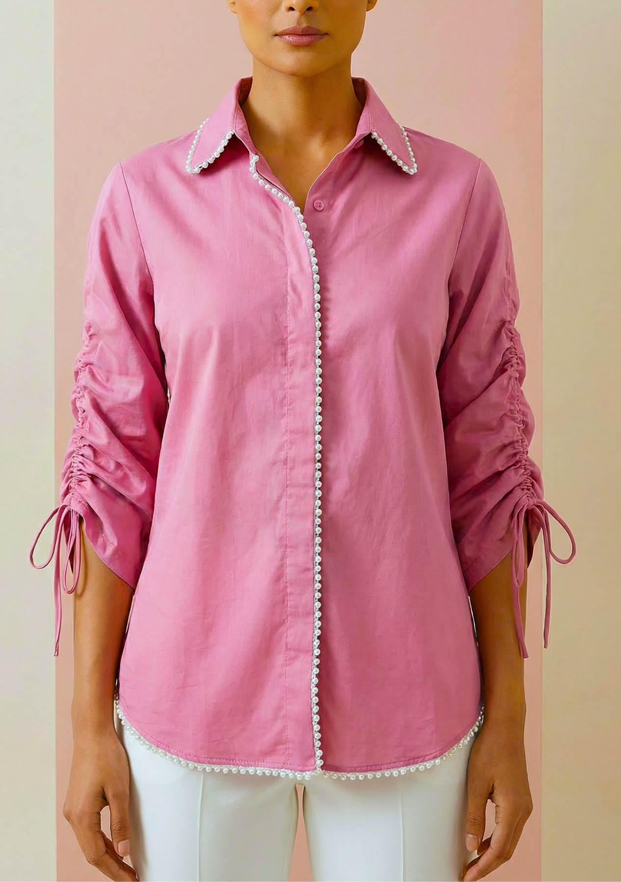 Limited Edition - Pearl detail cotton shirt (Blush Pink)