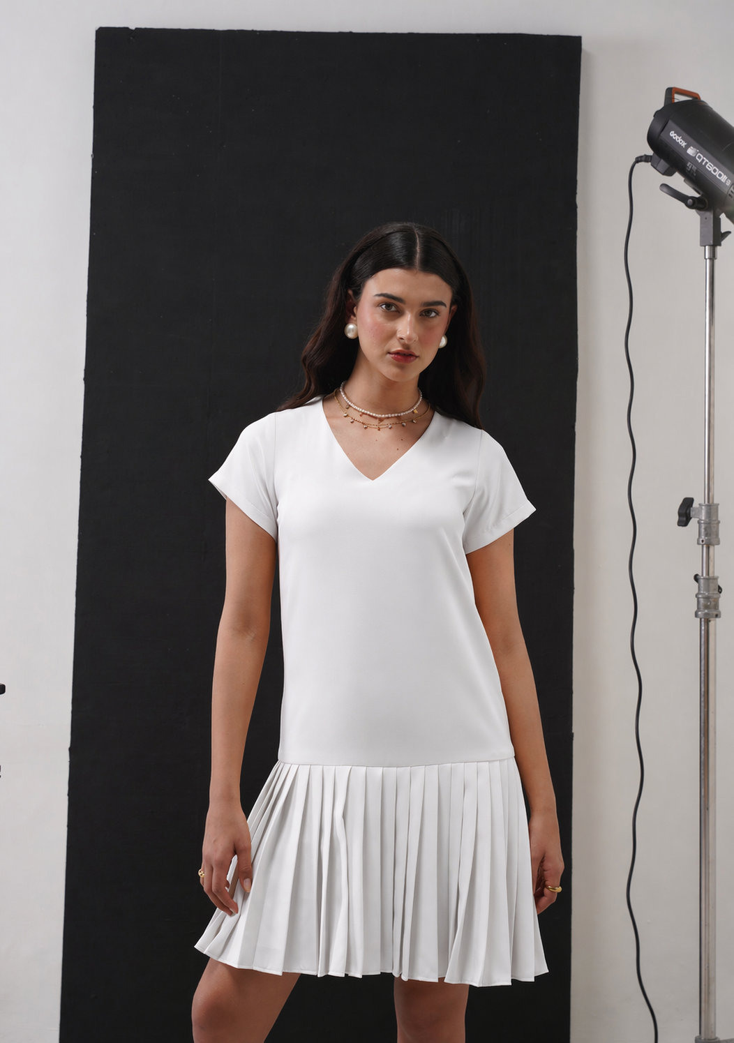 Angela Pleated Tunic Dress (White)