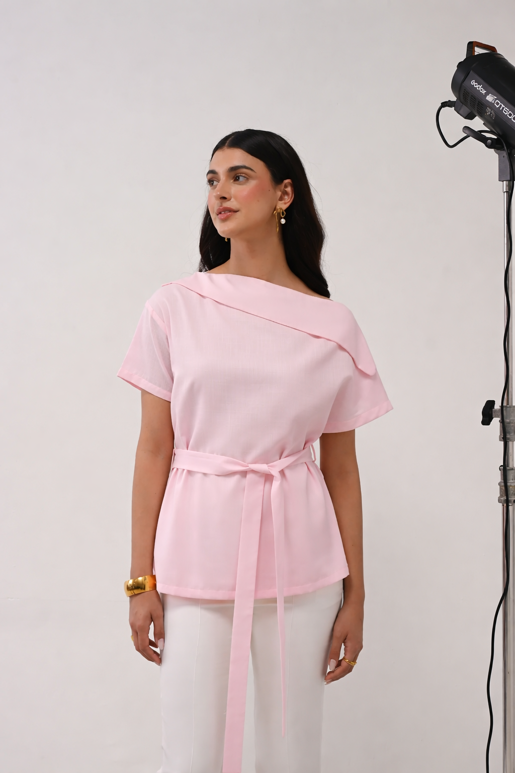 Limone Top with Detachable belt (Baby Pink)