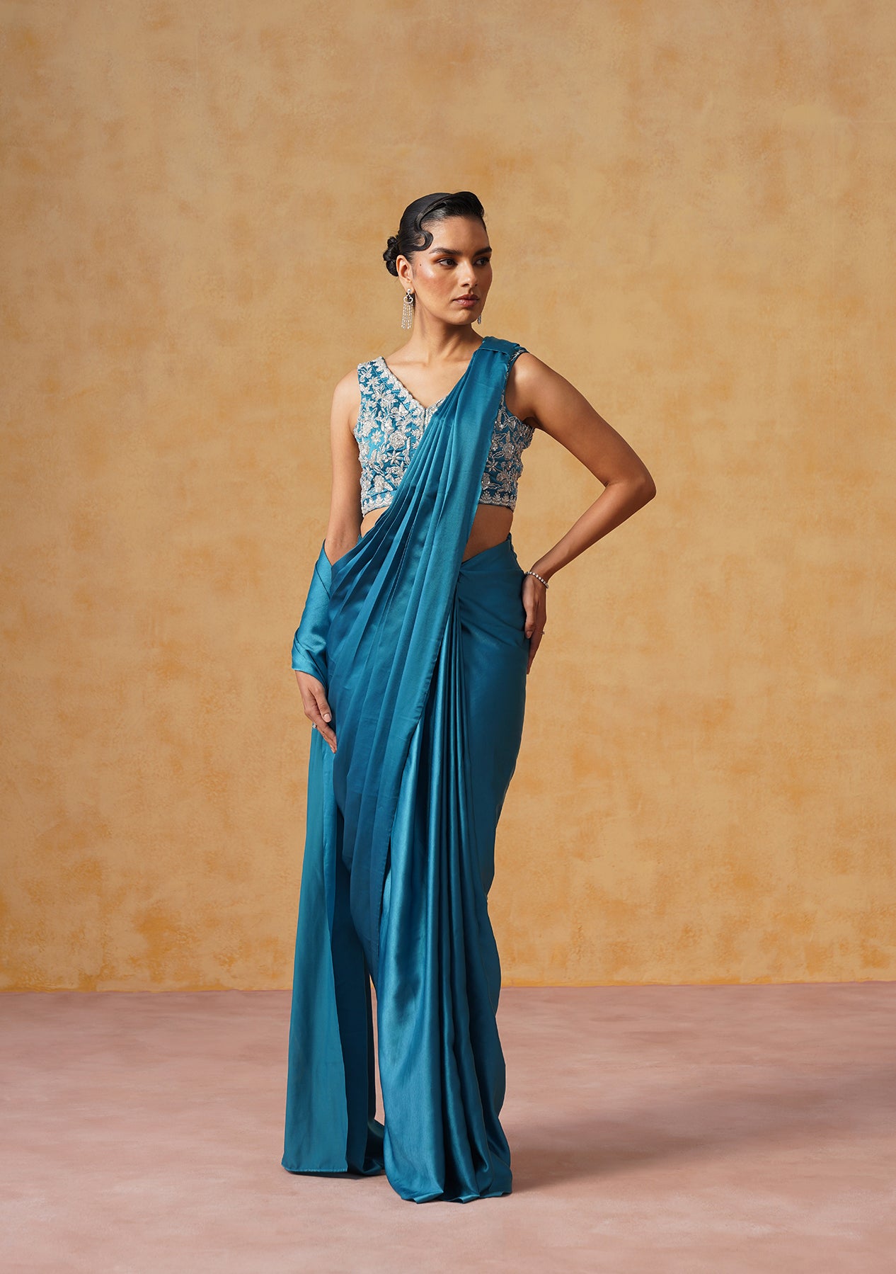 Noor Pre-Draped Saree (Teal)