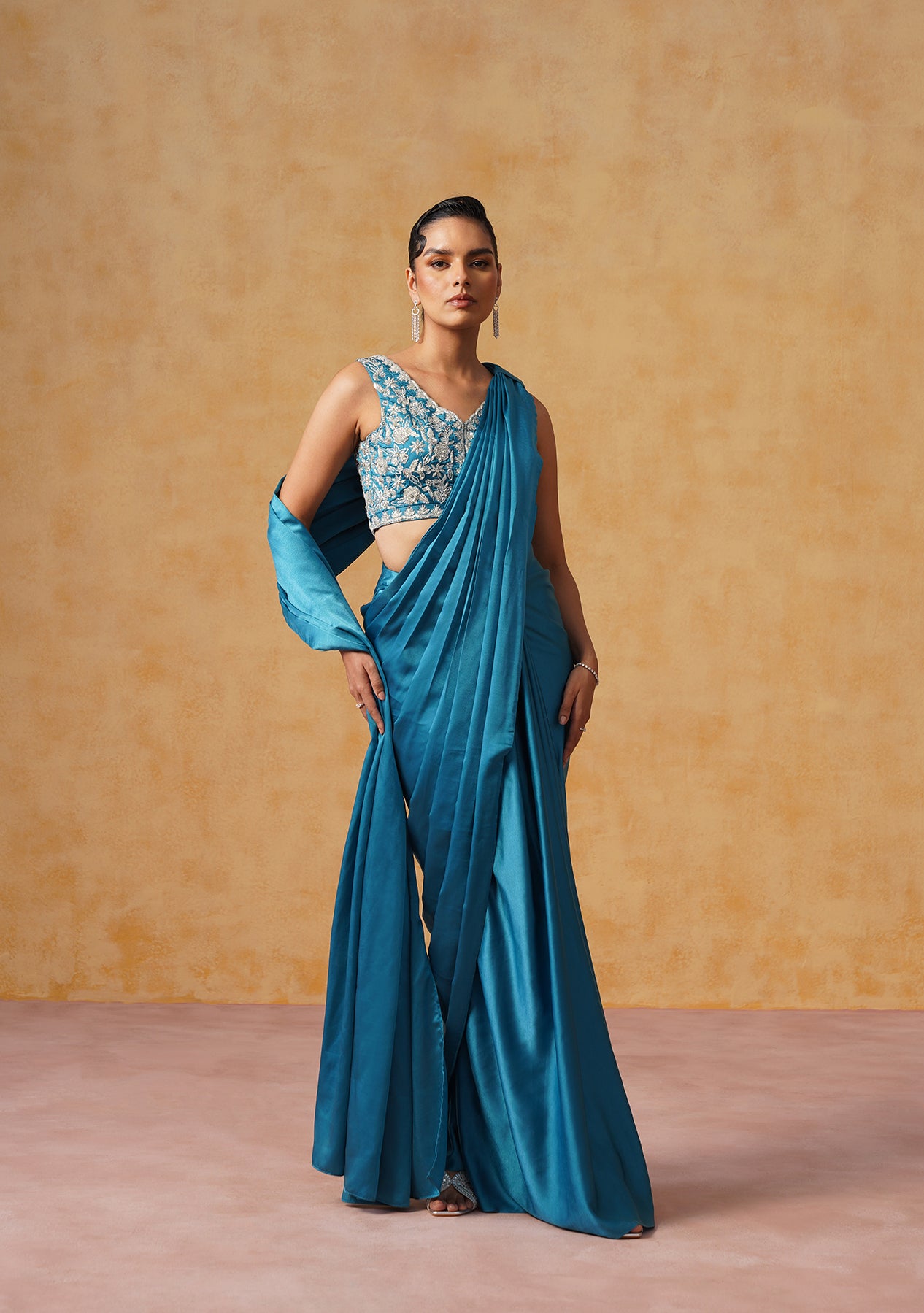 Noor Pre-Draped Saree (Teal)