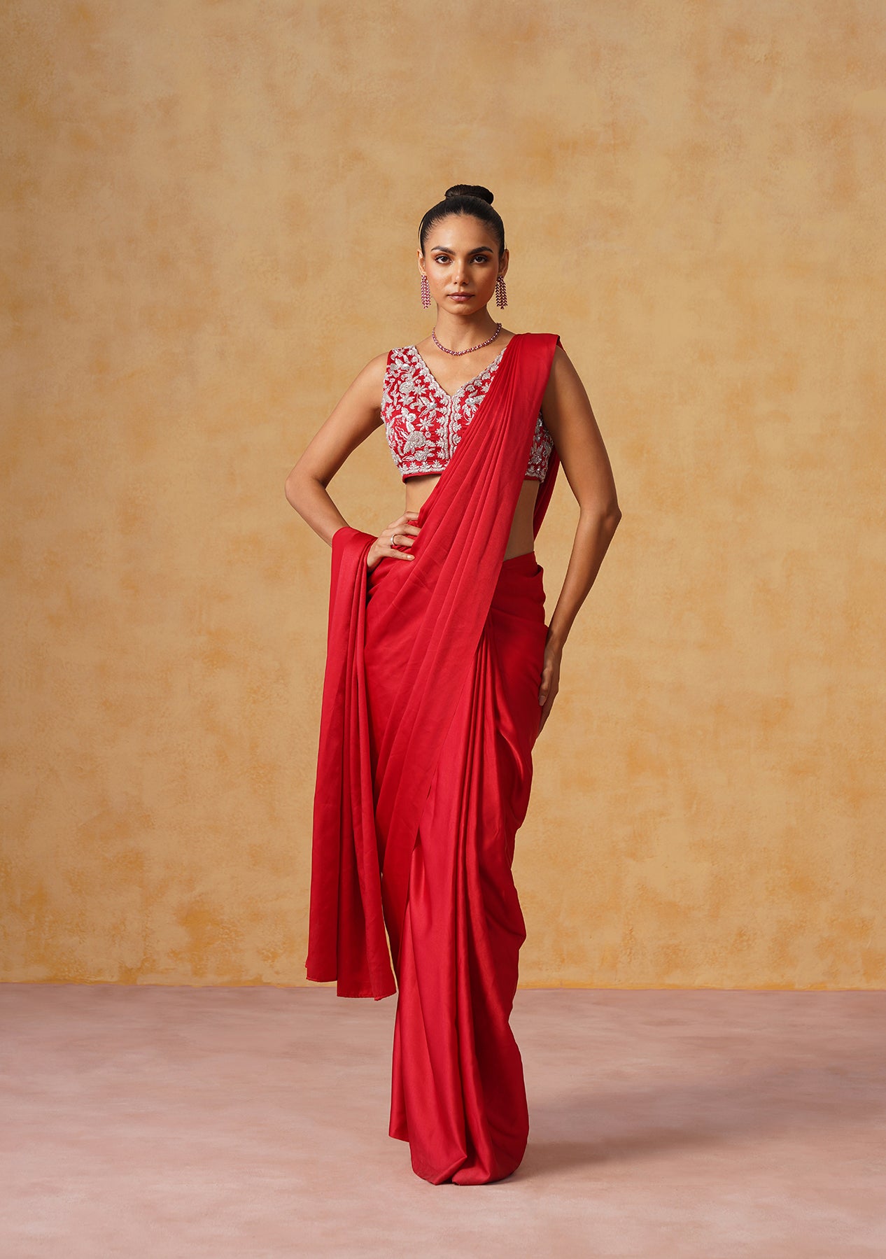 Noor Pre-Draped Saree (Red)