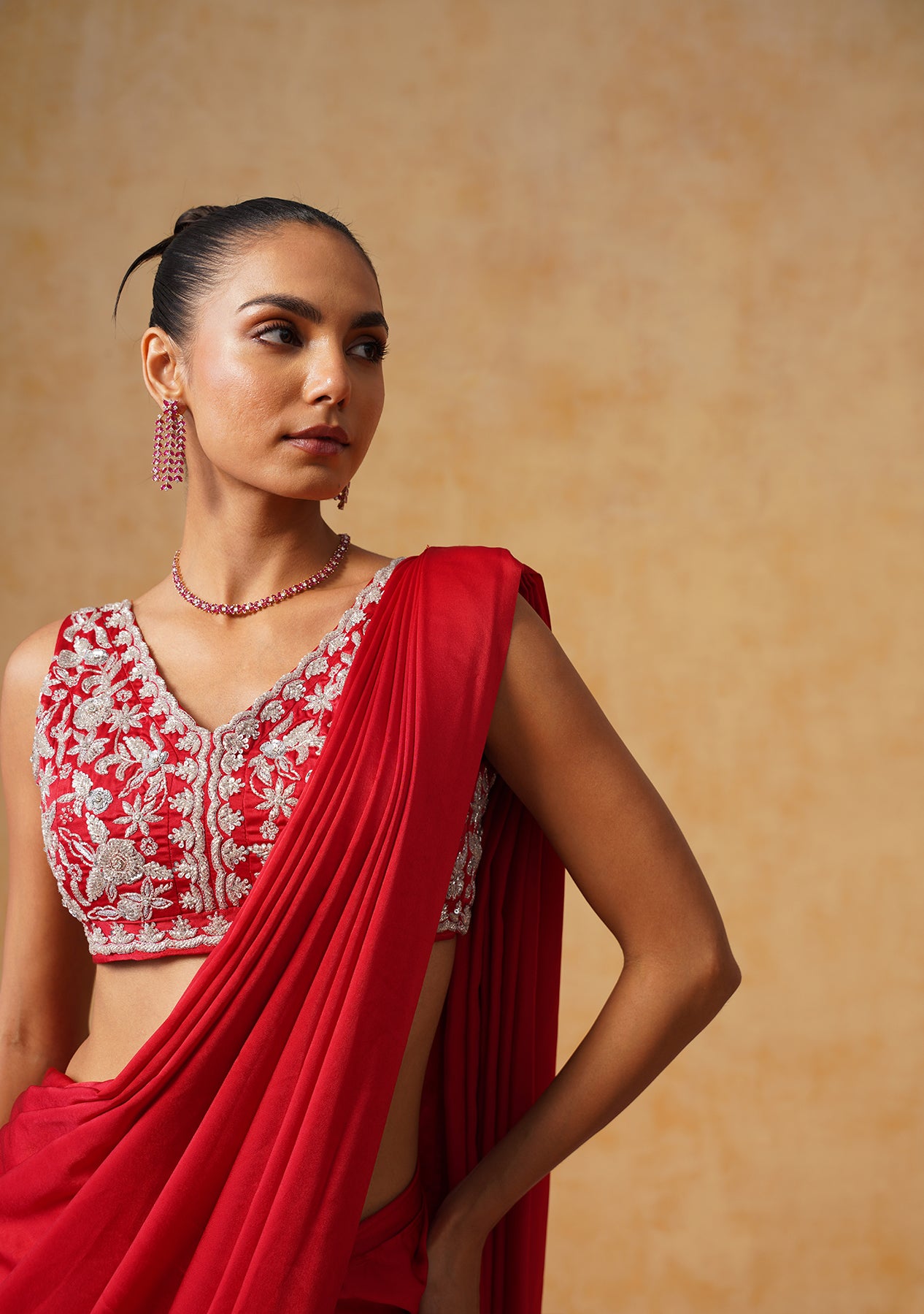 Noor Pre-Draped Saree (Red)