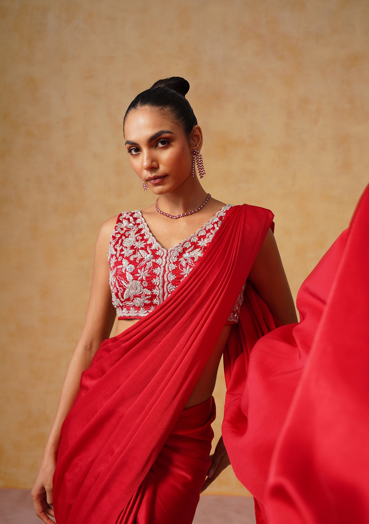 Noor Pre-Draped Saree (Red)