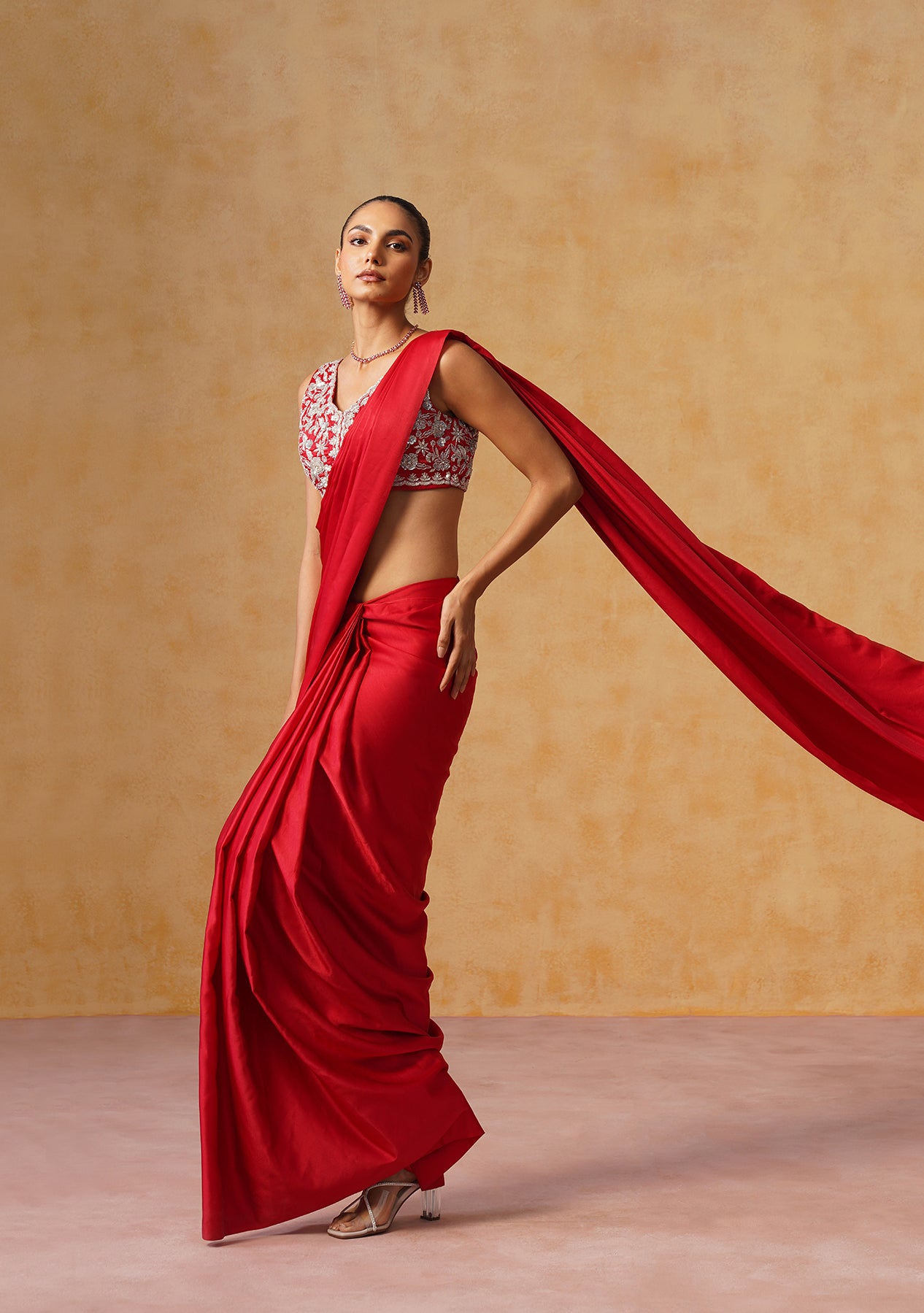 Noor Pre-Draped Saree (Red)