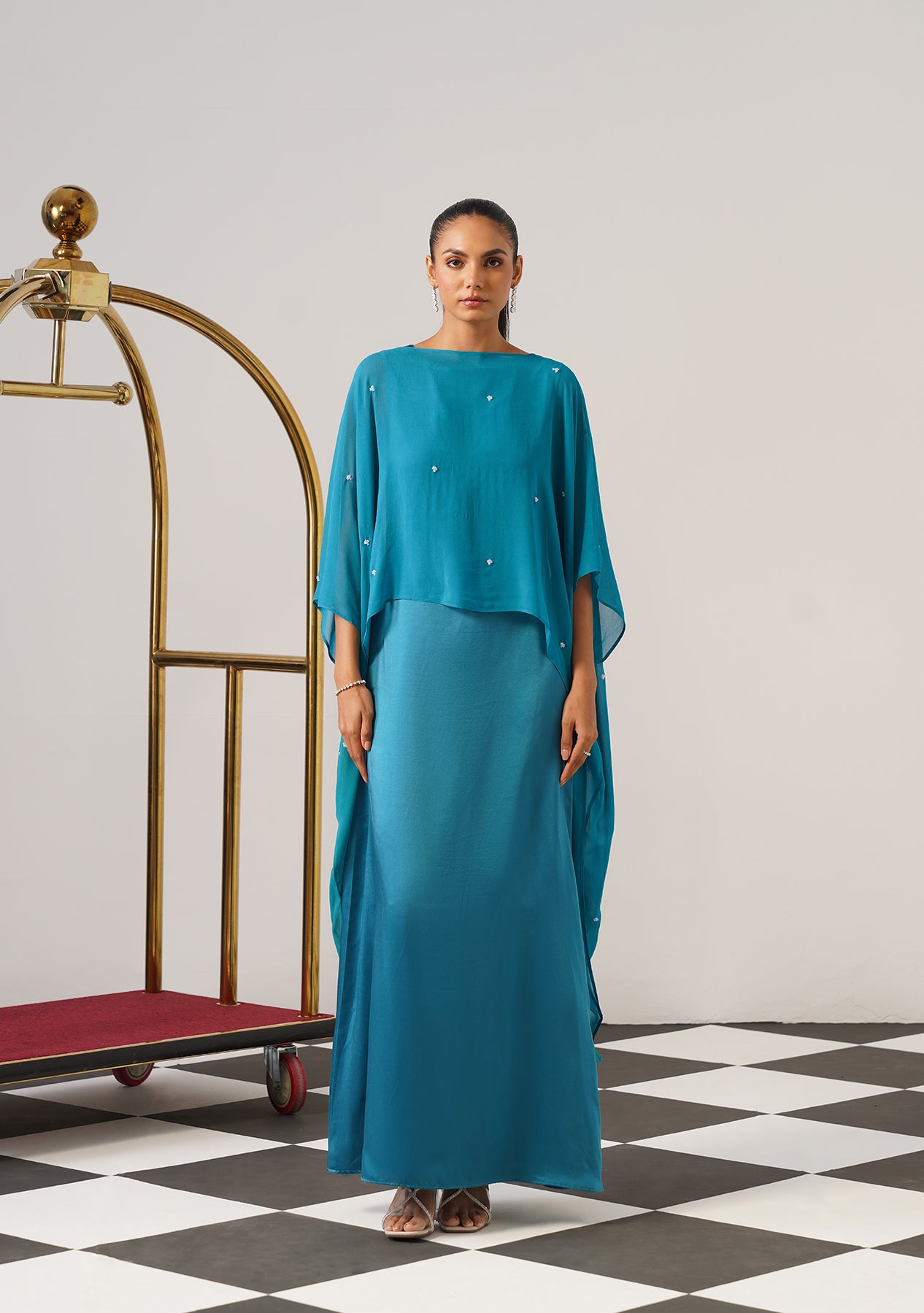 Helena Gown with Embroidered Cape (Teal)
