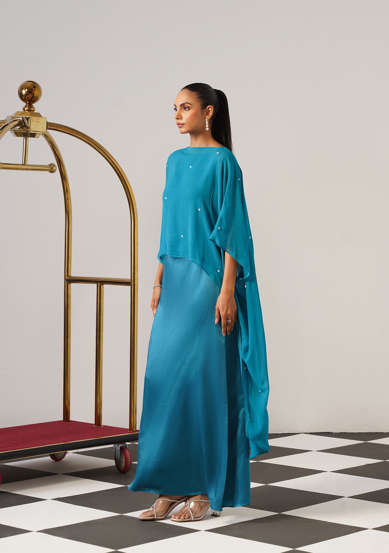 Helena Gown with Embroidered Cape (Teal)