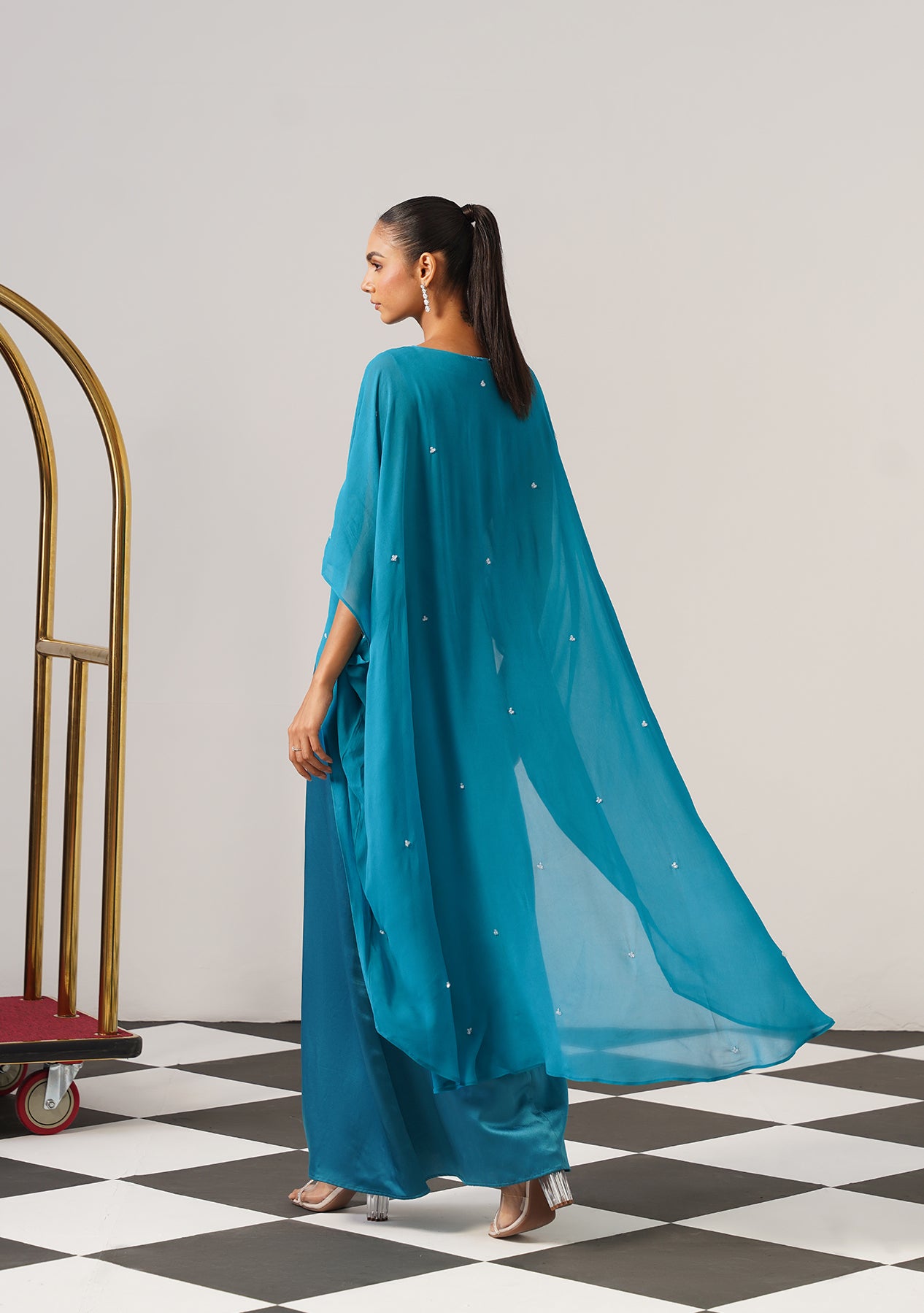 Helena Gown with Embroidered Cape (Teal)