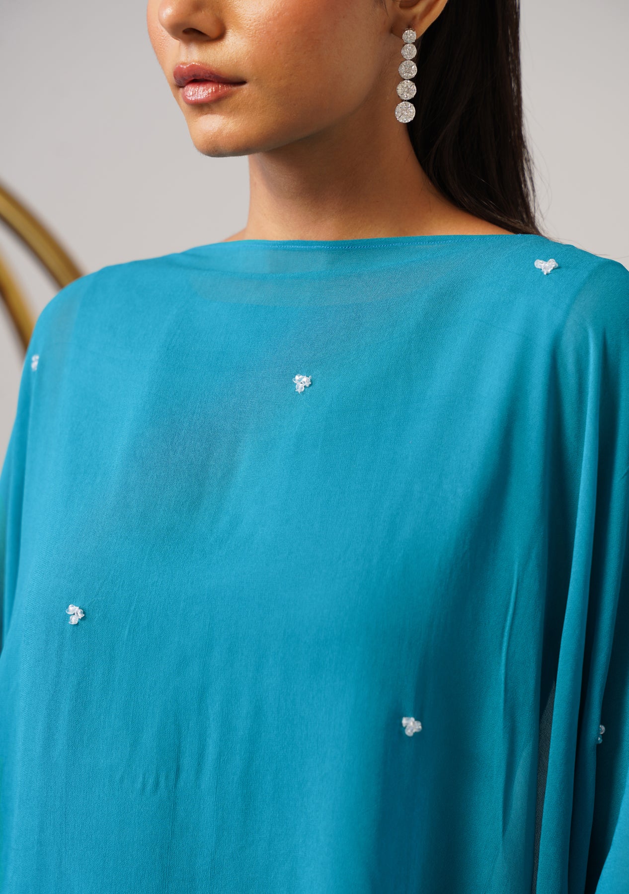 Helena Gown with Embroidered Cape (Teal)