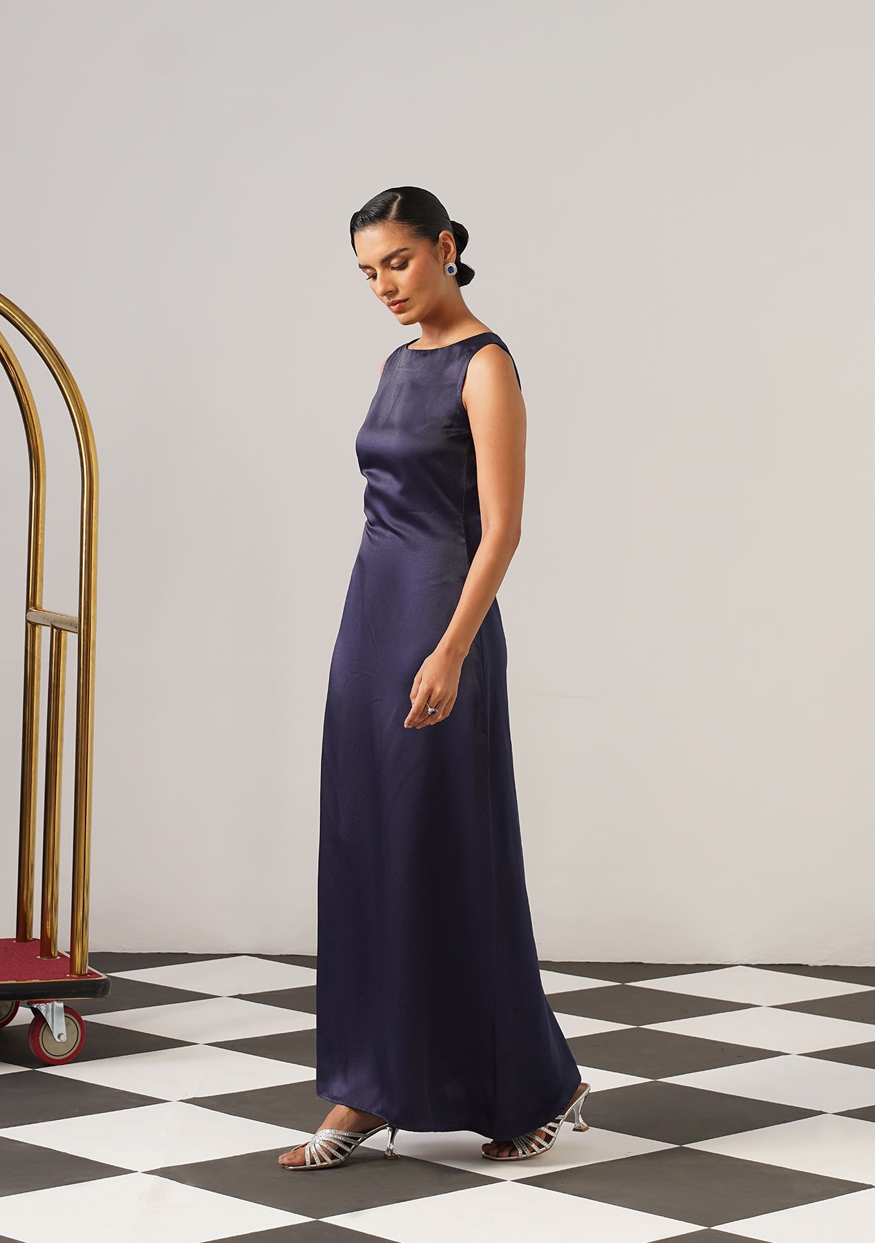 Helena Gown with Embroidered Cape (Navy)