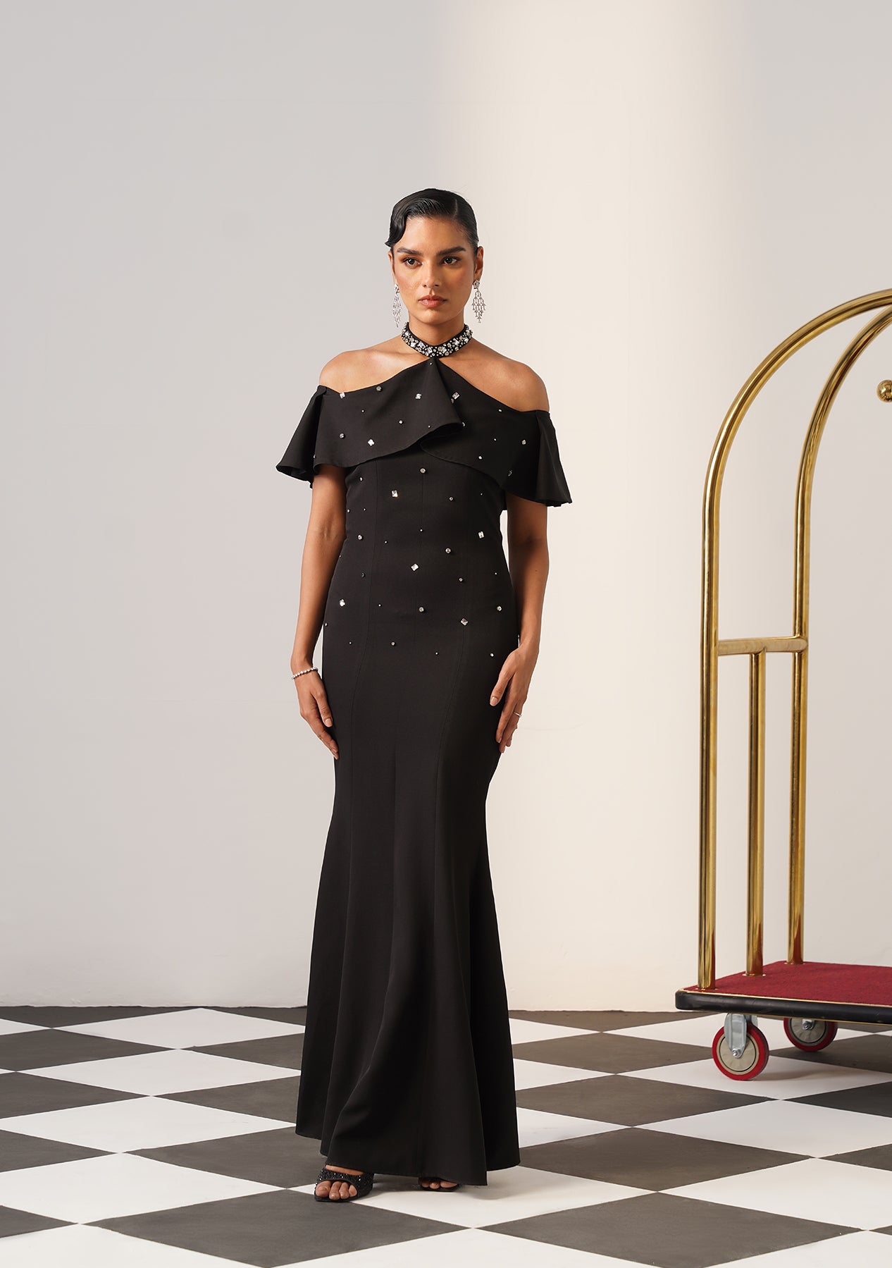 Elysia Rhinestone Gown (Black)
