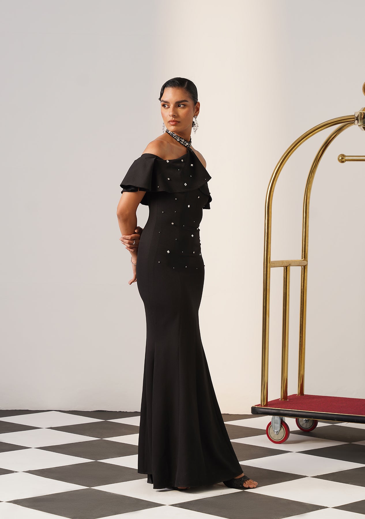 Elysia Rhinestone Gown (Black)