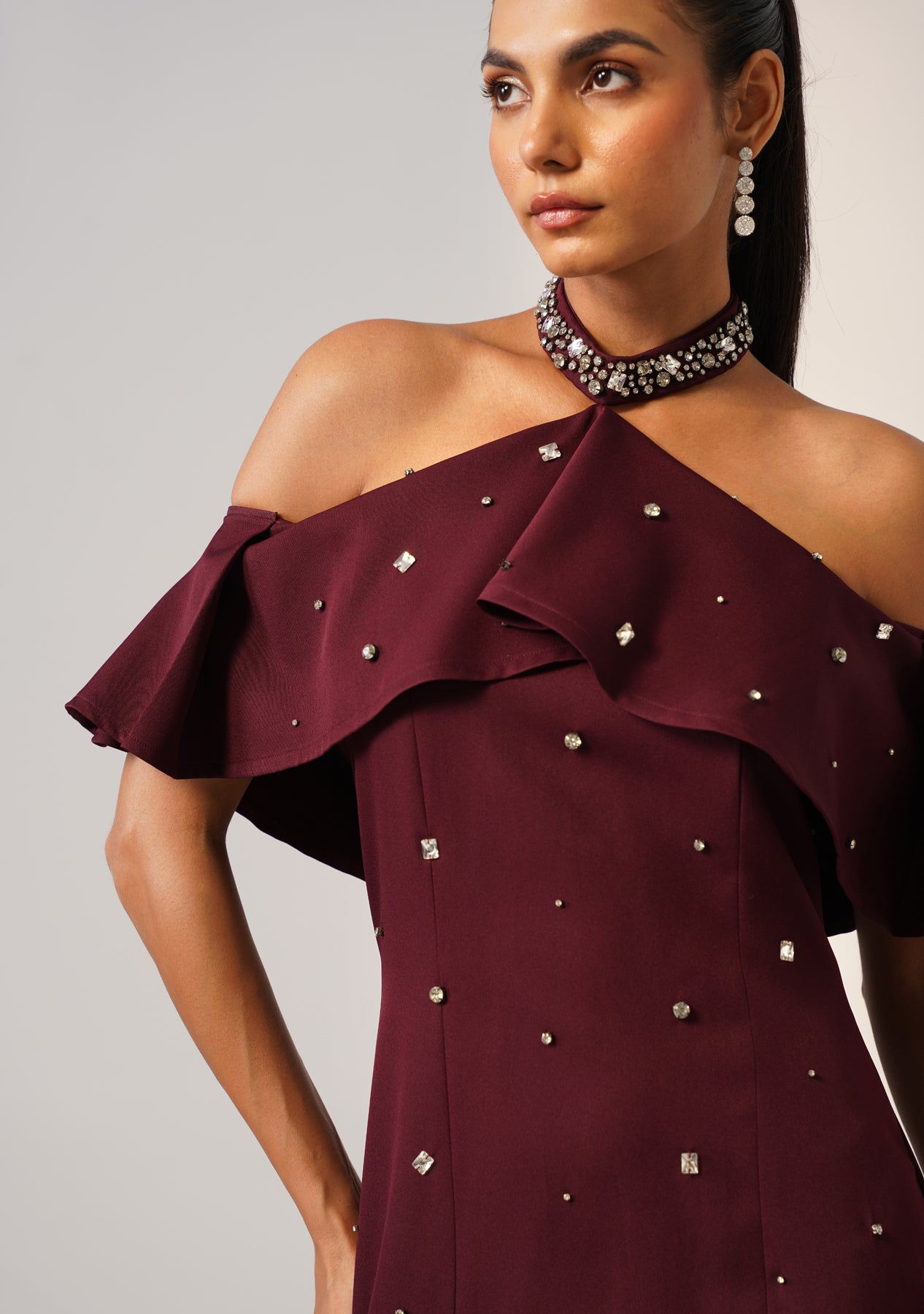 Elysia Rhinestone Gown (Burgundy)