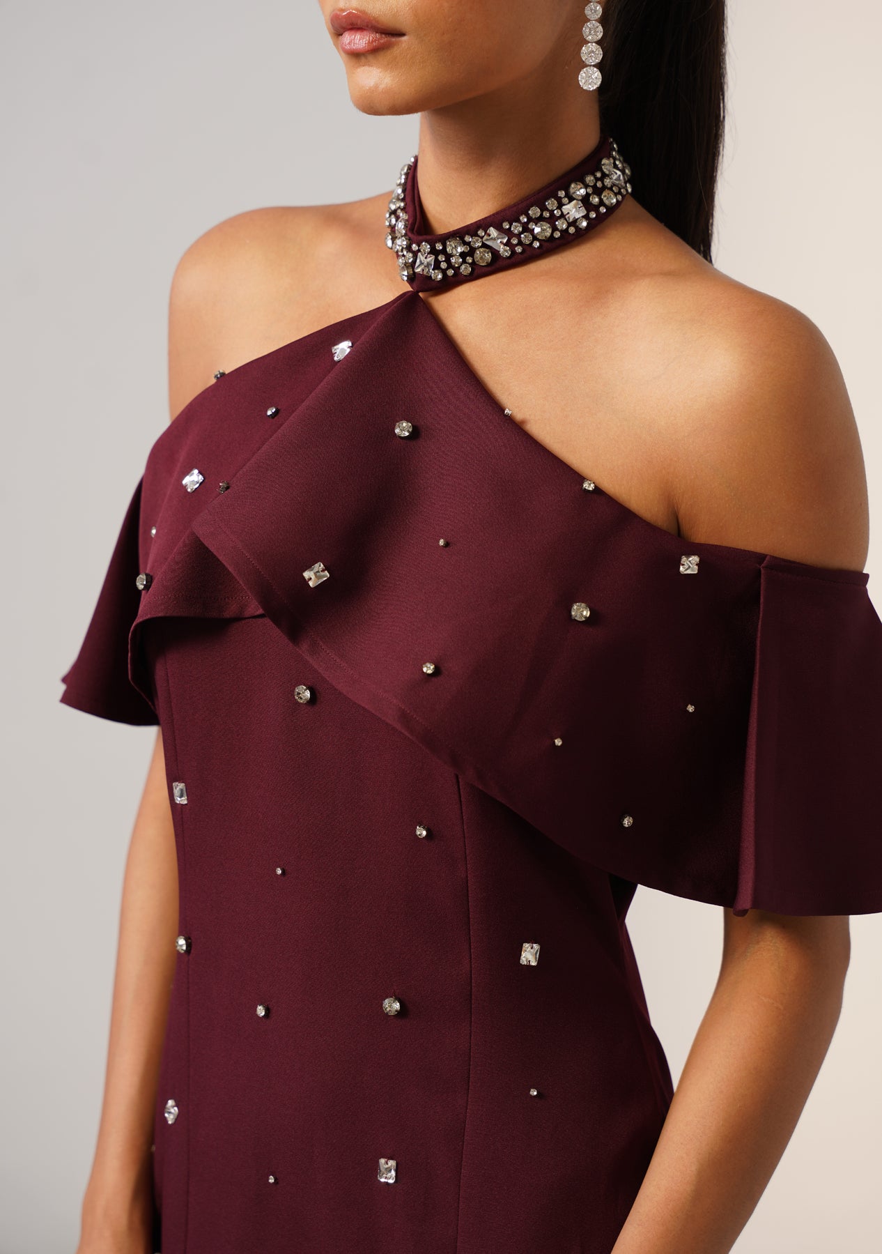 Elysia Rhinestone Gown (Burgundy)