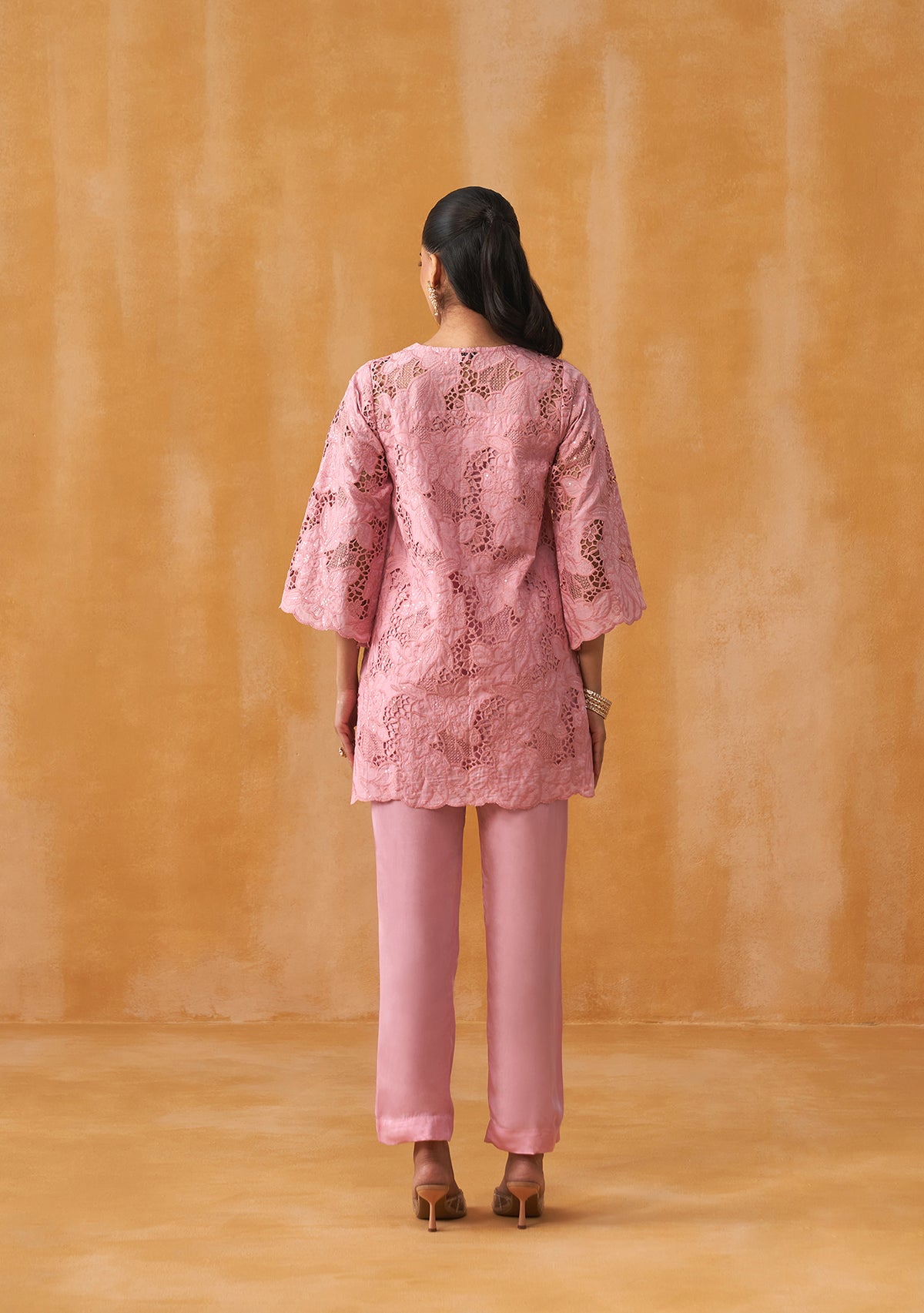 Adaa Cutwork Co-ord Set (Baby Pink)