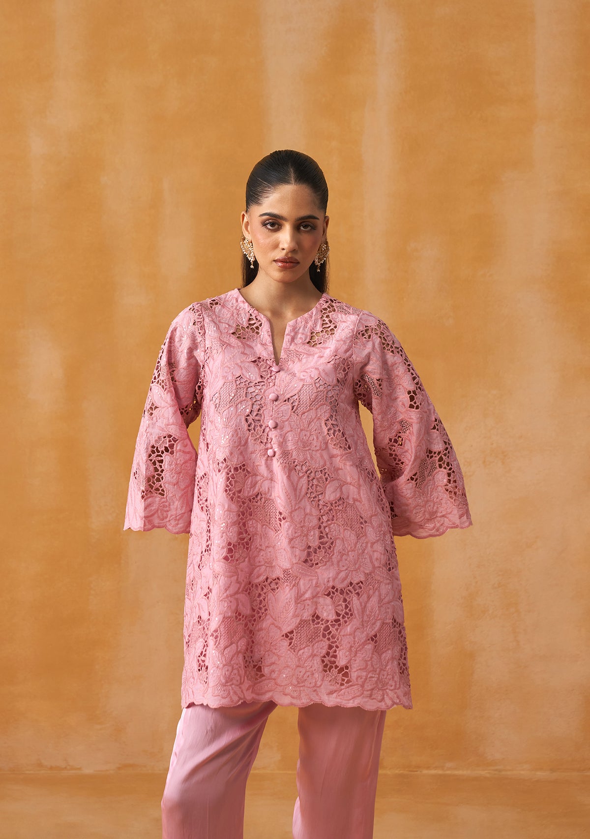 Adaa Cutwork Co-ord Set (Baby Pink)