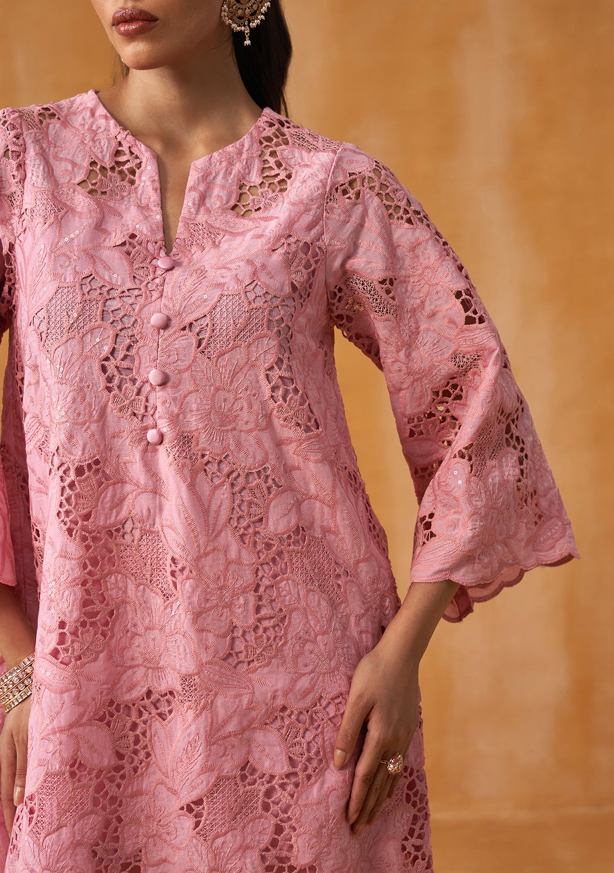 Adaa Cutwork Co-ord Set (Baby Pink)