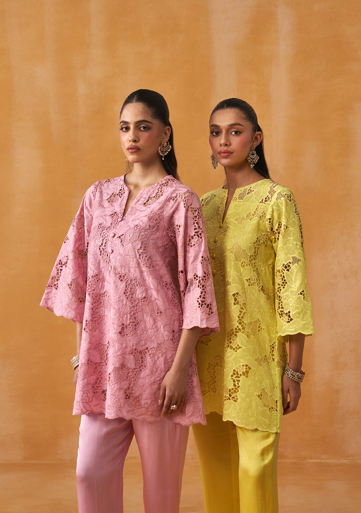 Adaa Cutwork Co-ord Set (Yellow)