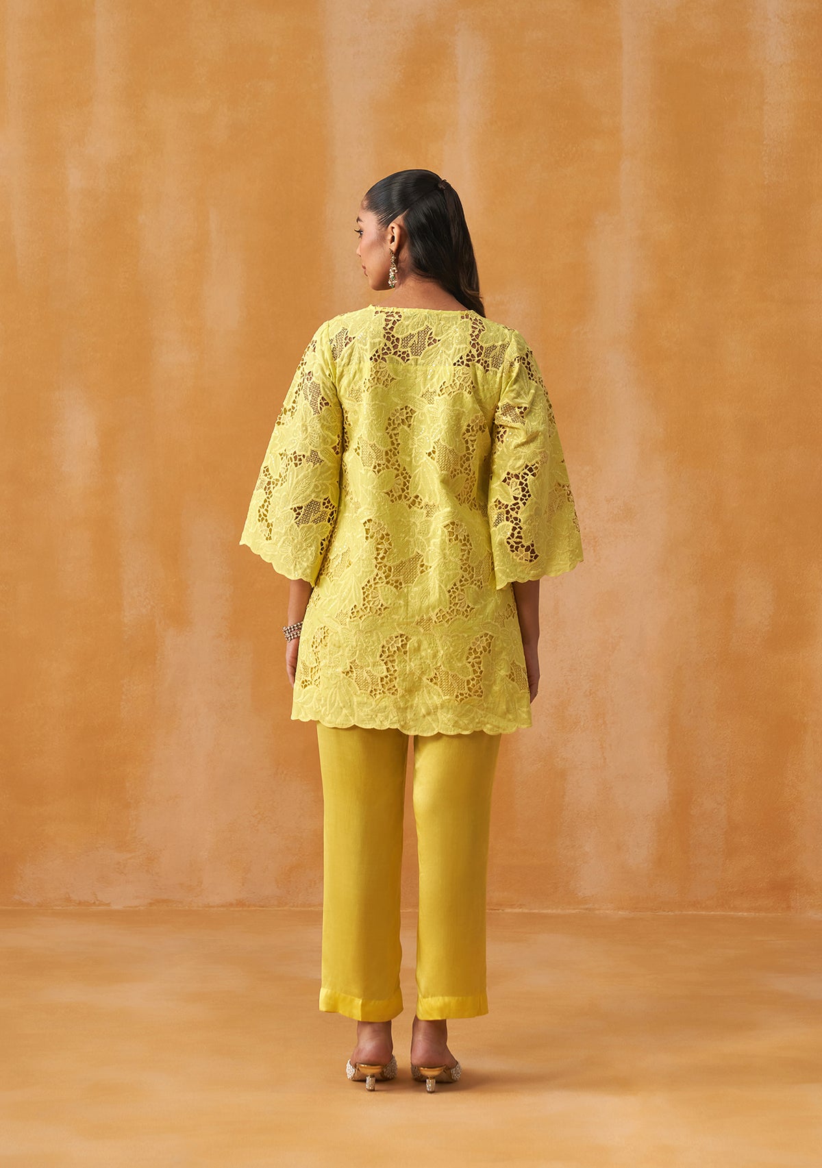Adaa Cutwork Co-ord Set (Yellow)