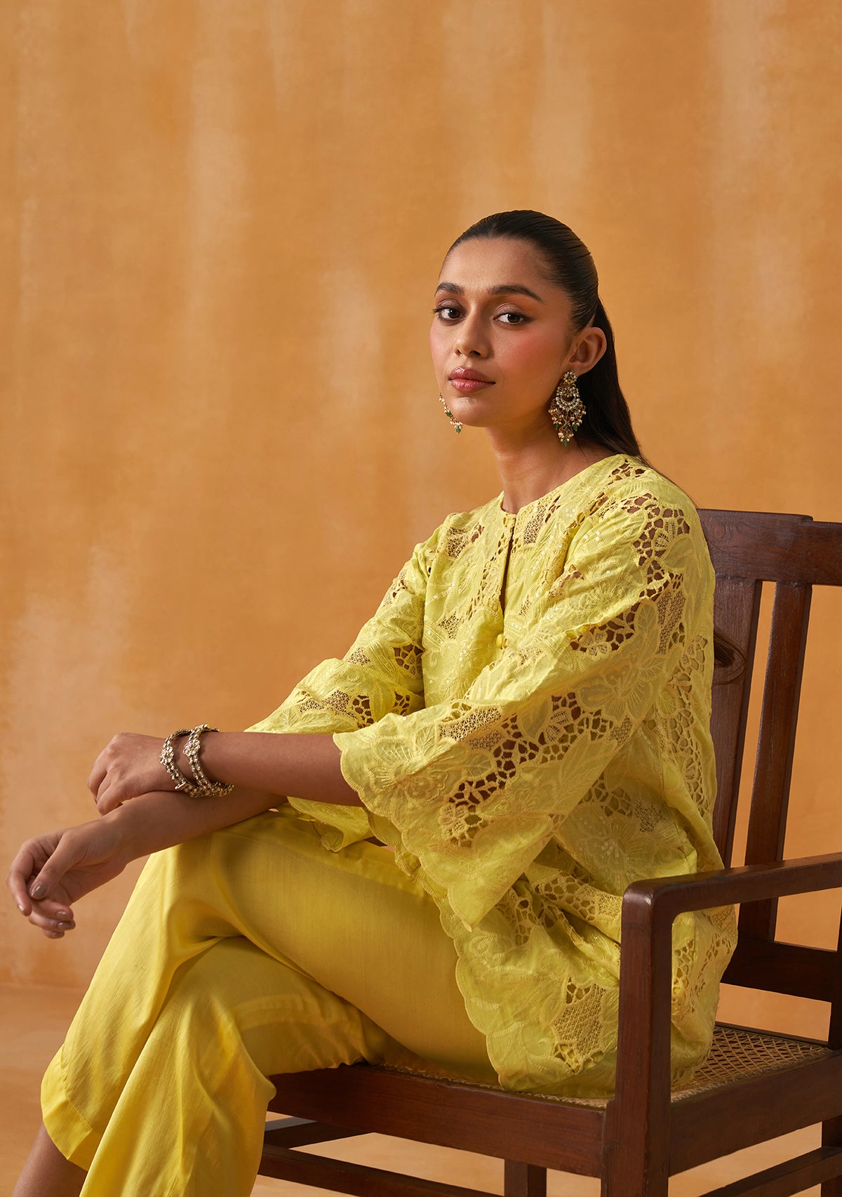 Adaa Cutwork Co-ord Set (Yellow)