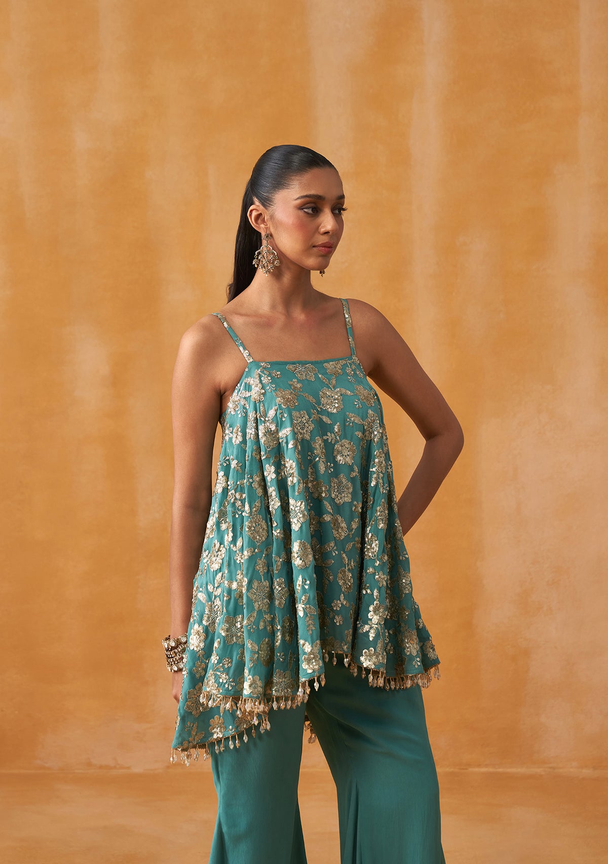 Pataka Sharara Set With Potli (Teal)