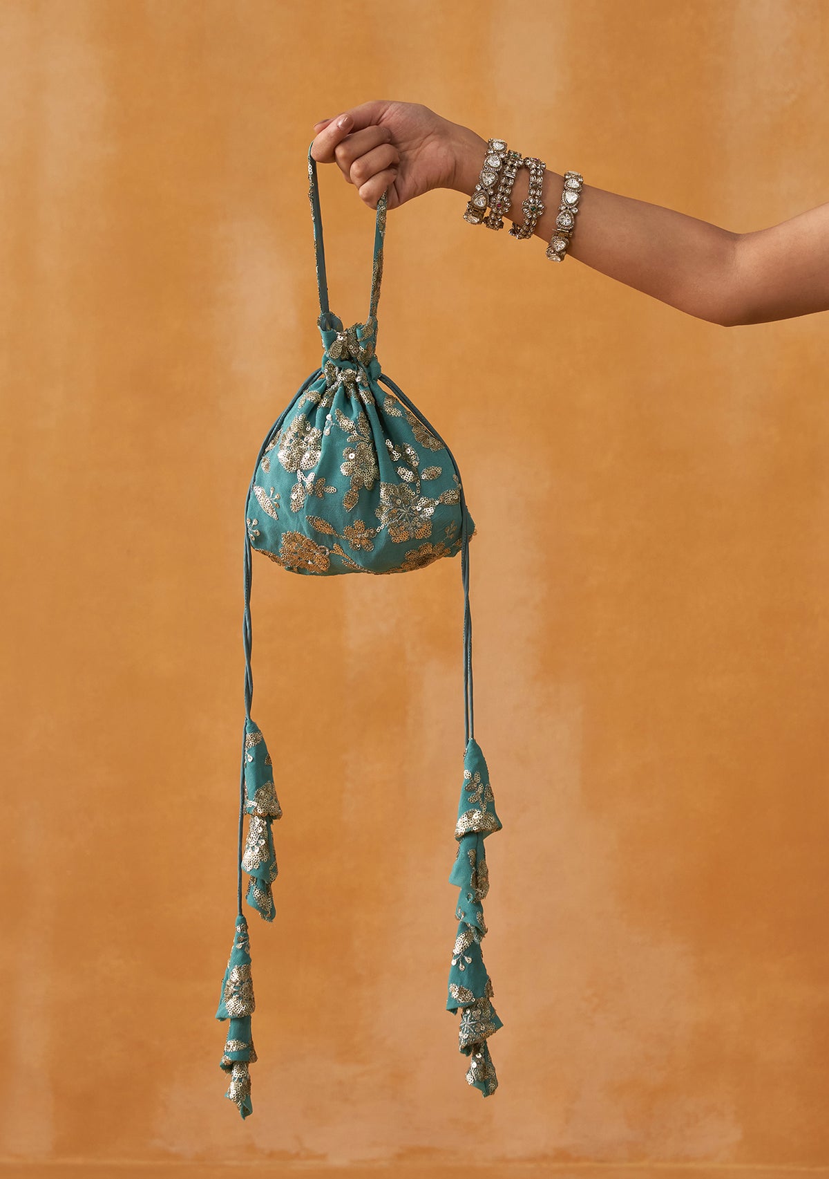 Pataka Sharara Set With Potli (Teal)