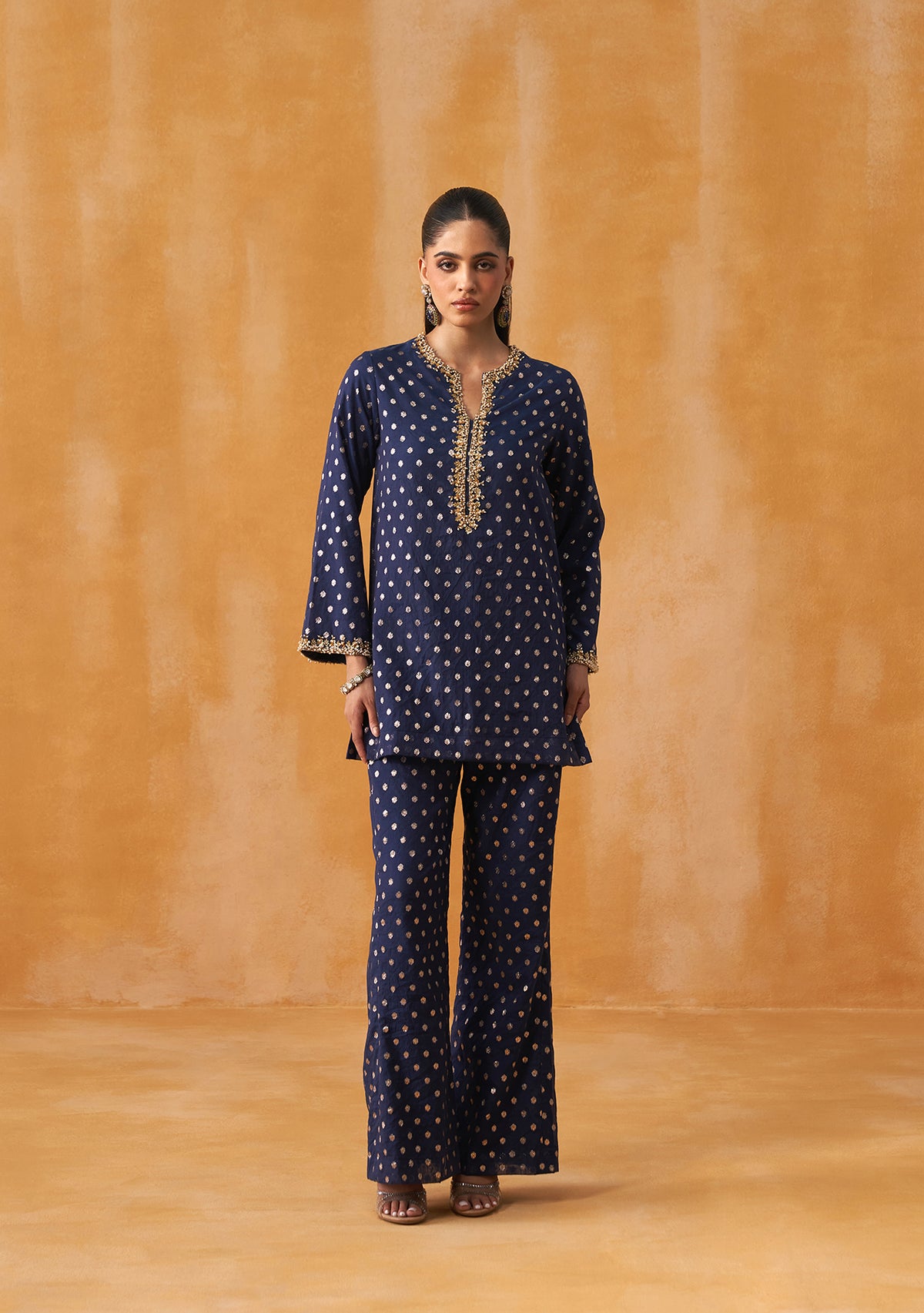 Begum Co-ord Set with Potli (Navy)
