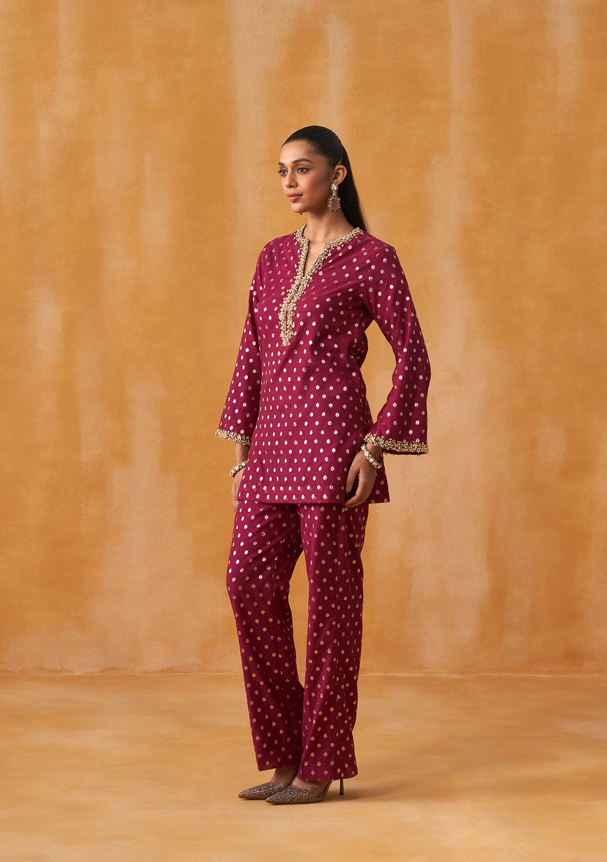 Begum Co-ord Set with Potli (Berry Wine)