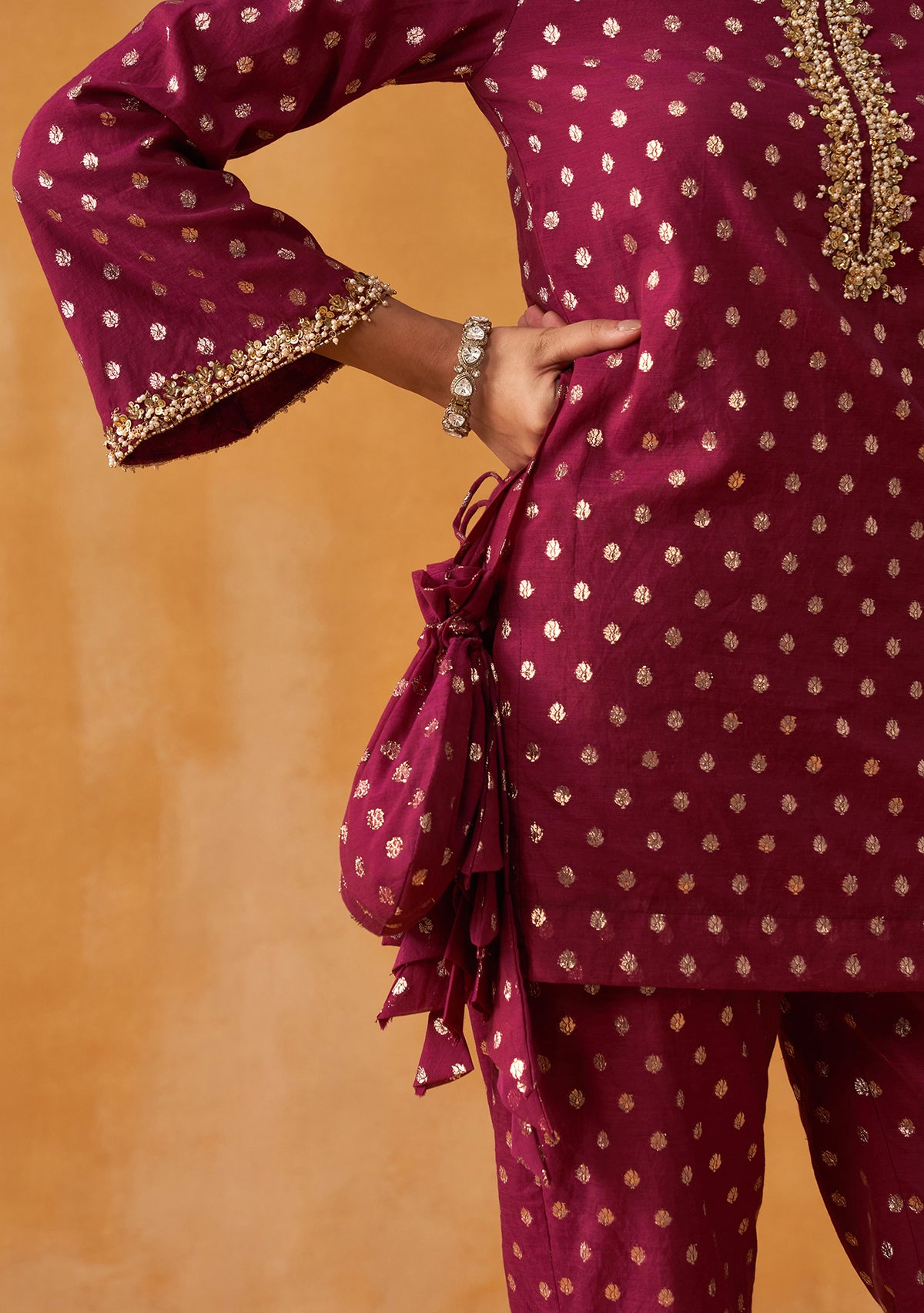 Begum Co-ord Set with Potli (Berry Wine)