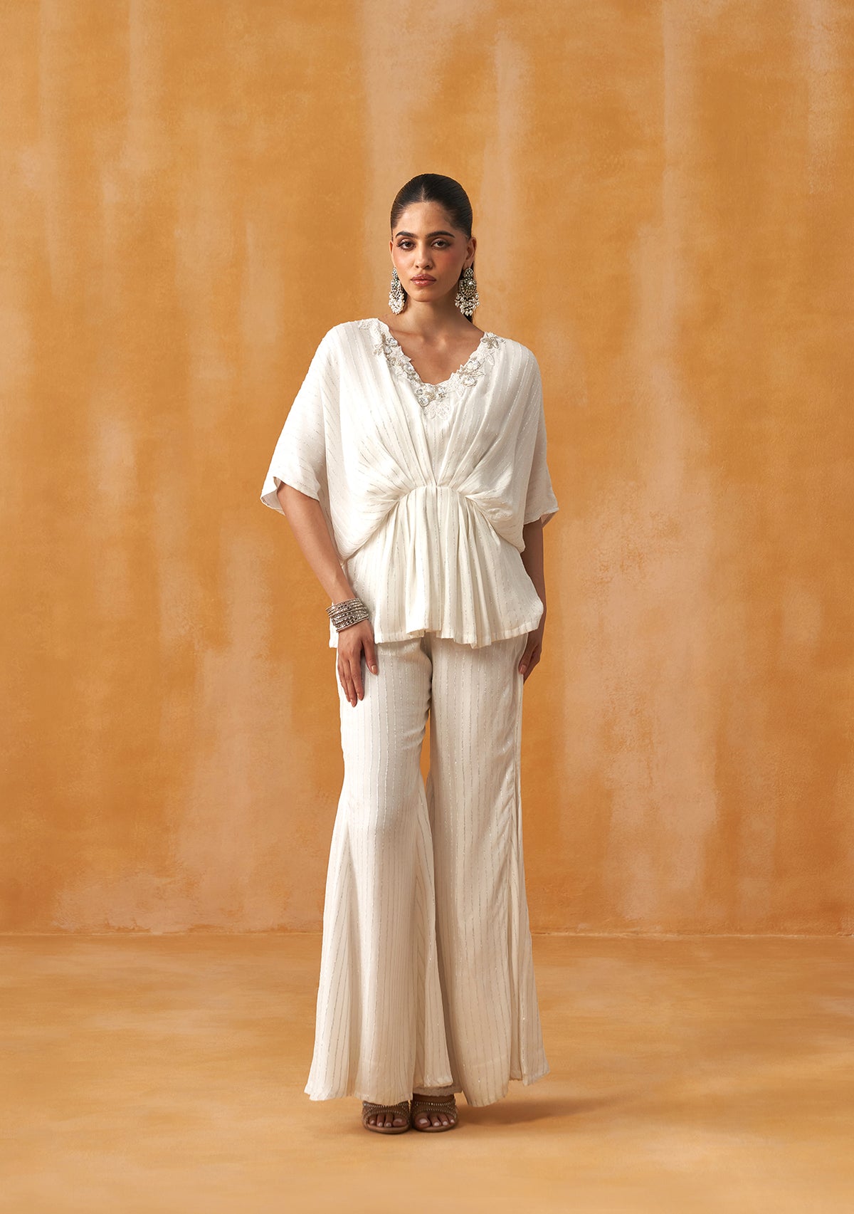 Lurex Kaftan Co-ord Set (White)