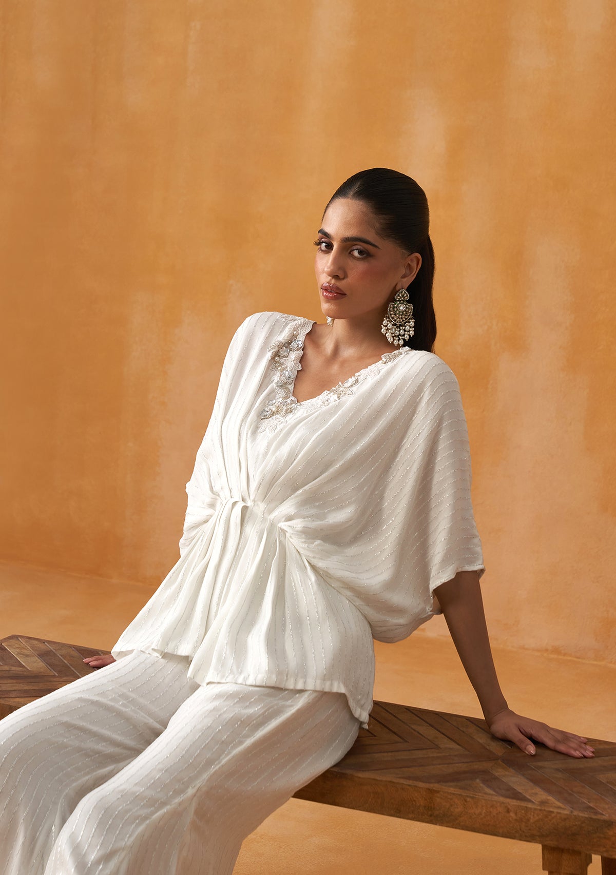 Lurex Kaftan Co-ord Set (White)