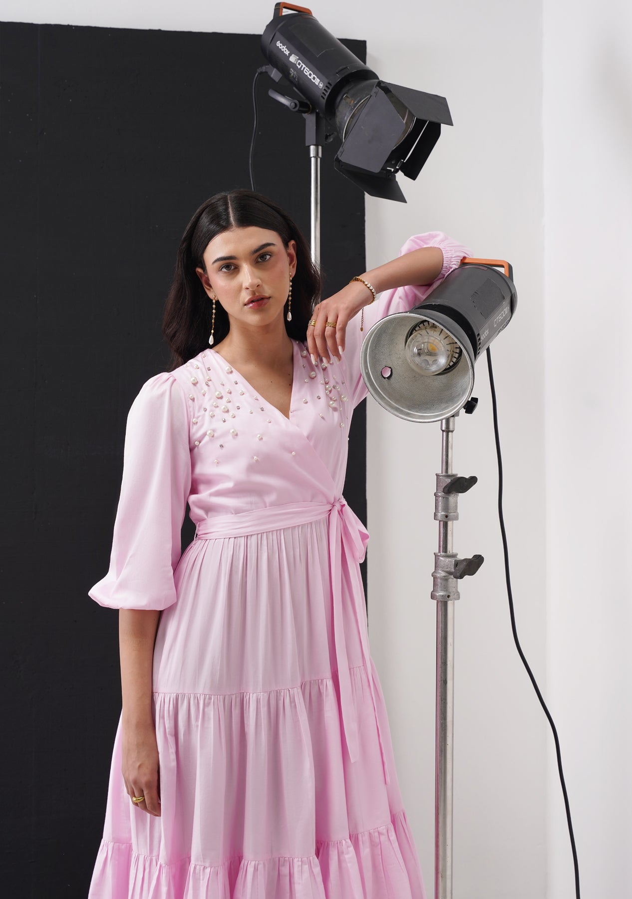 Marina Embellished Midi Dress (Baby Pink)