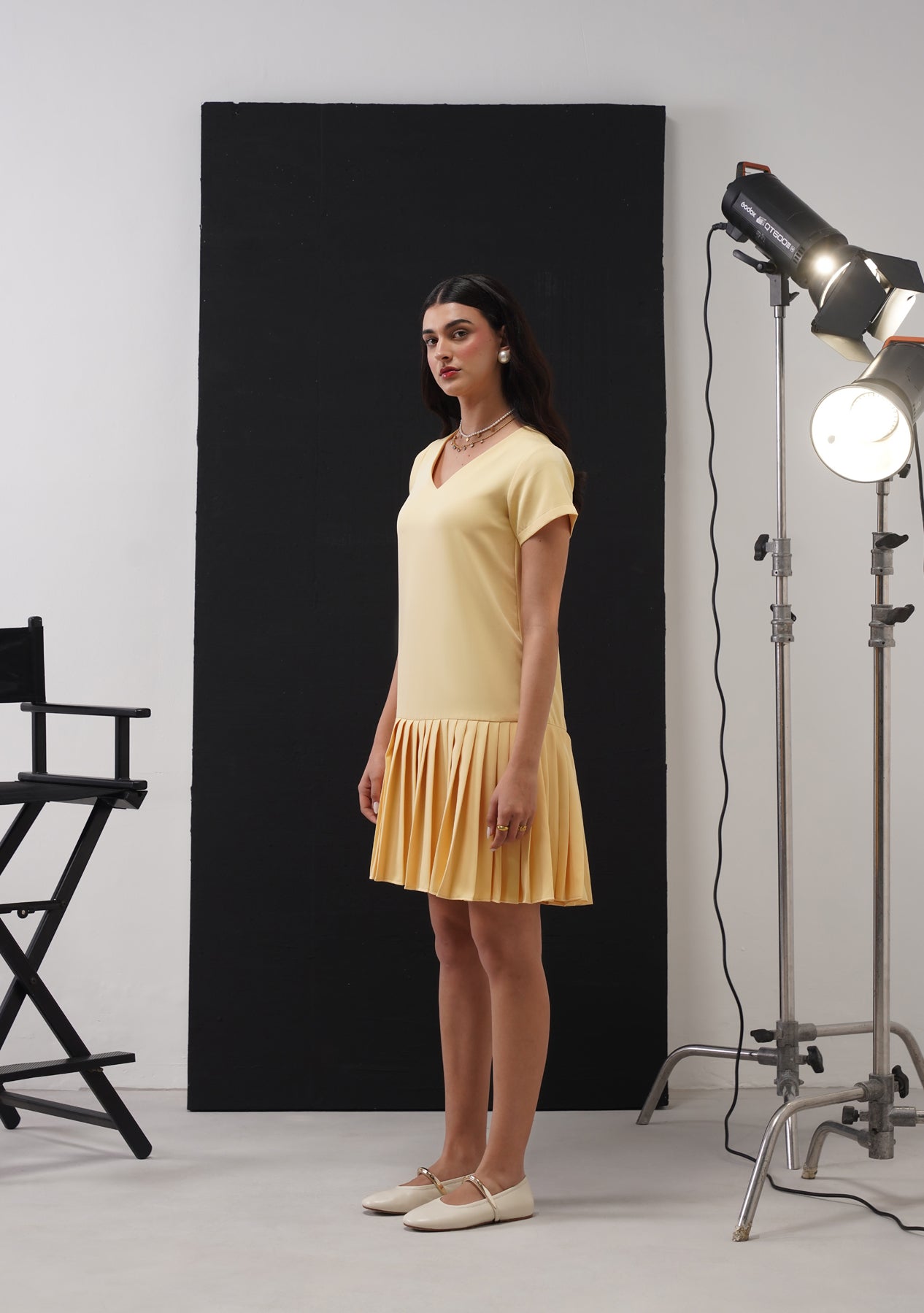 Angela Pleated Tunic Dress (Butter Yellow)