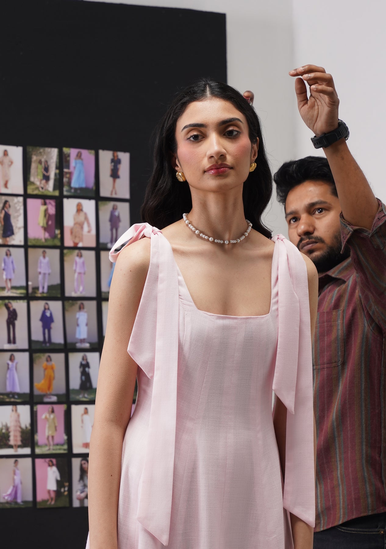 Audrey Maxi Dress with Detachable Bows (Baby Pink)