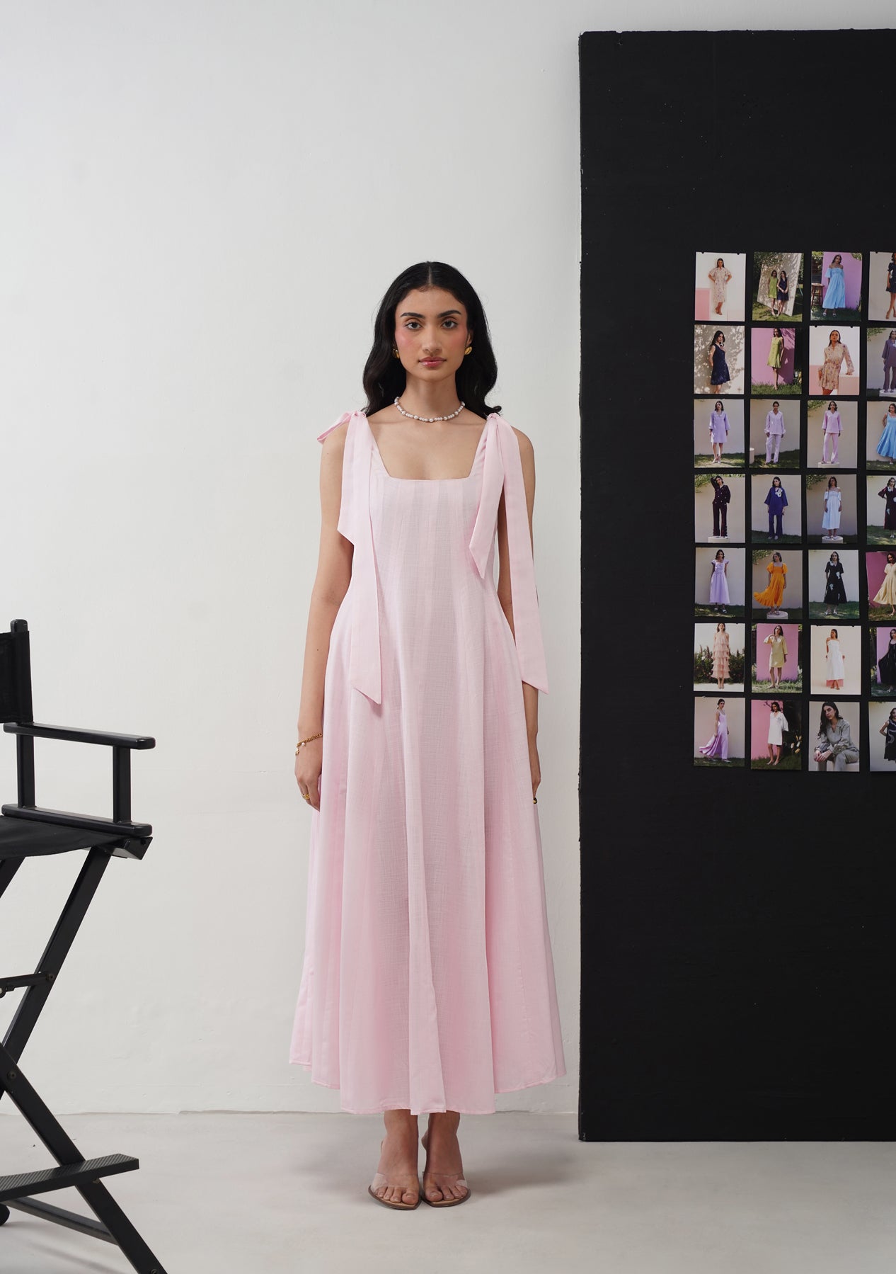 Audrey Maxi Dress with Detachable Bows (Baby Pink)