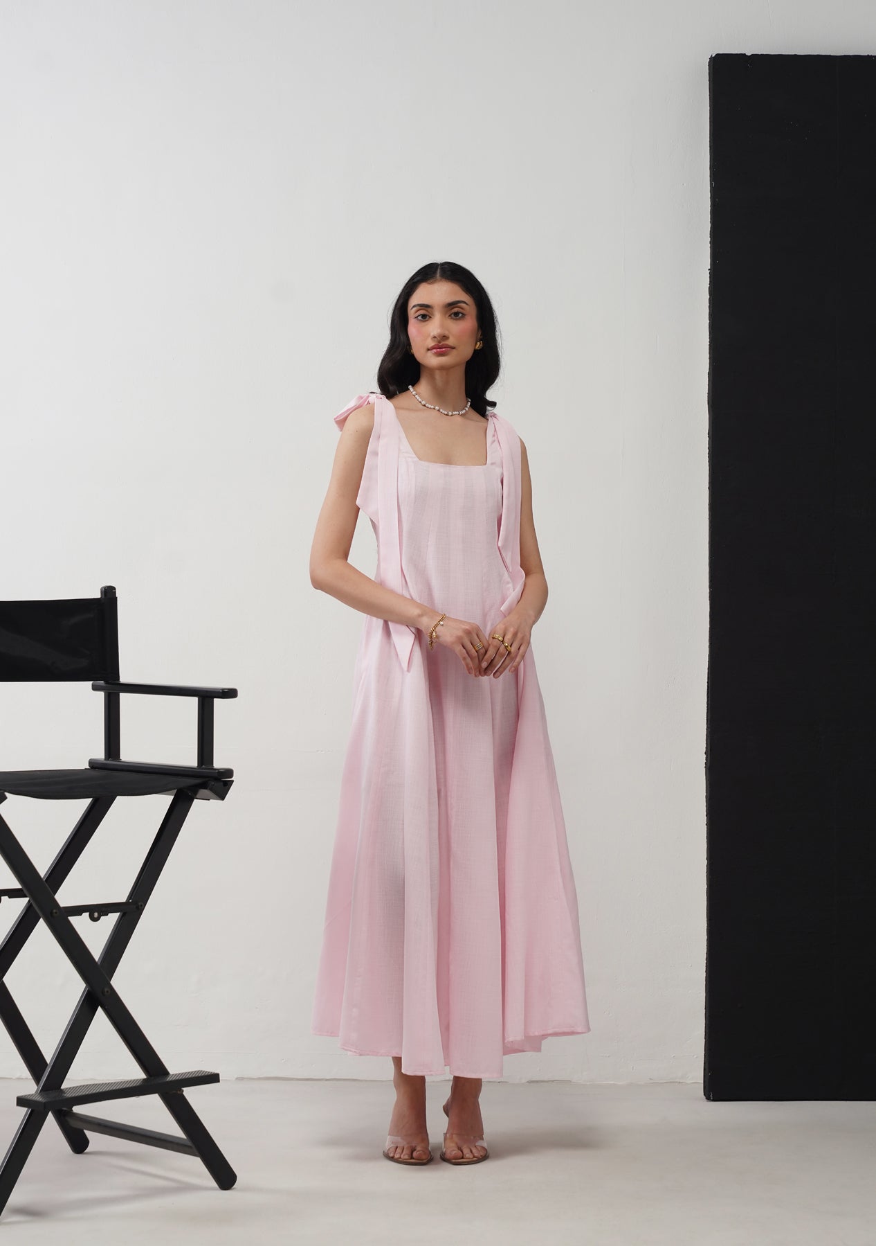 Audrey Maxi Dress with Detachable Bows (Baby Pink)