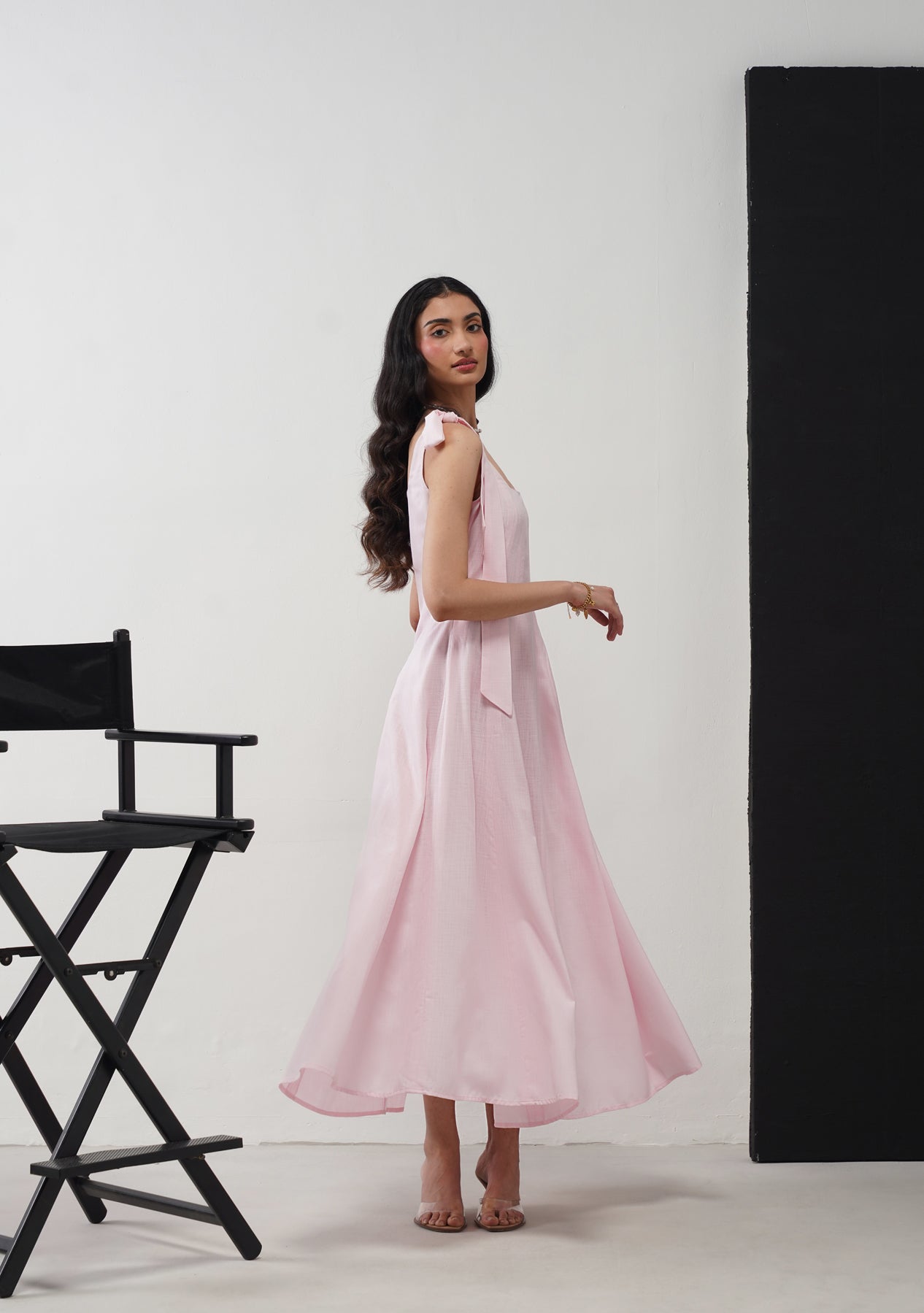 Audrey Maxi Dress with Detachable Bows (Baby Pink)