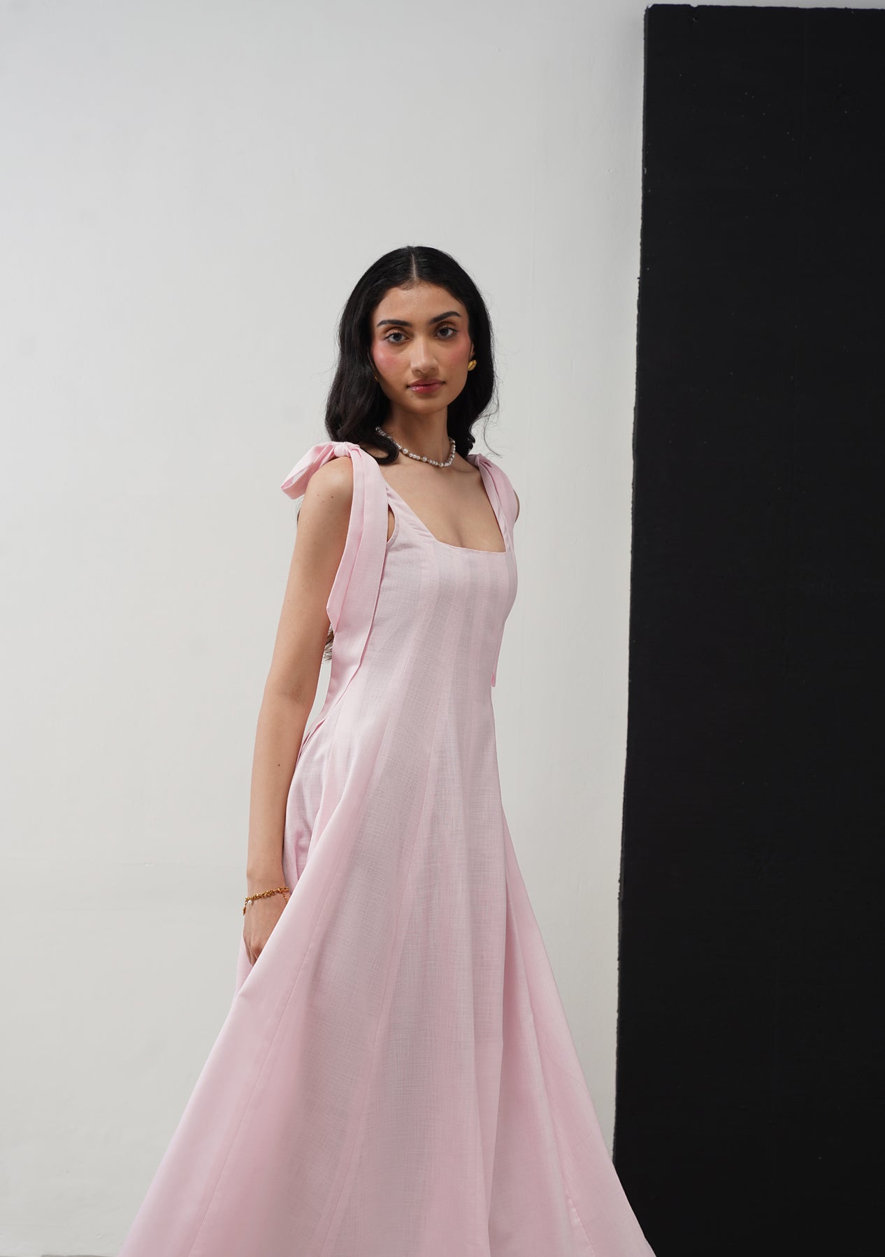 Audrey Maxi Dress with Detachable Bows (Baby Pink)