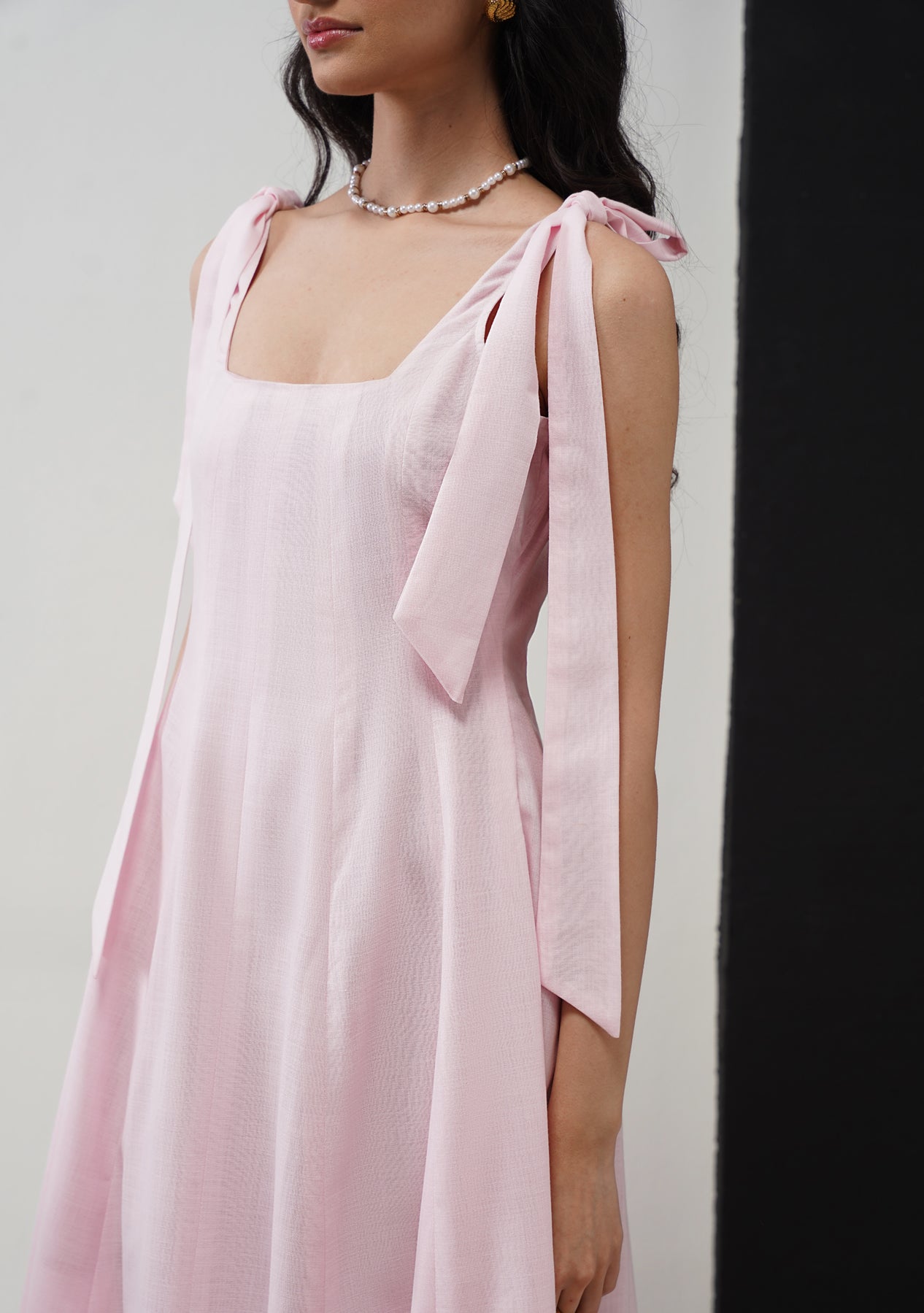 Audrey Maxi Dress with Detachable Bows (Baby Pink)