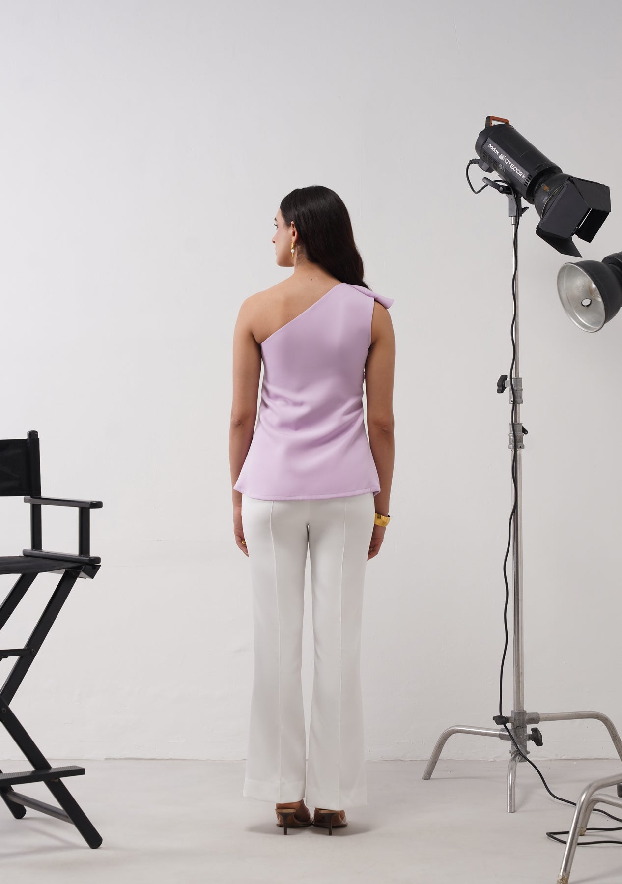 One-Shoulder Cascade Co-ord Set (Lilac)