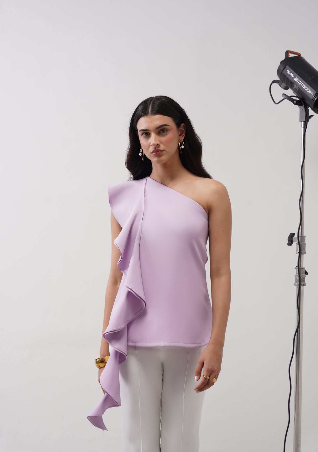 One-Shoulder Cascade Top (Lilac)